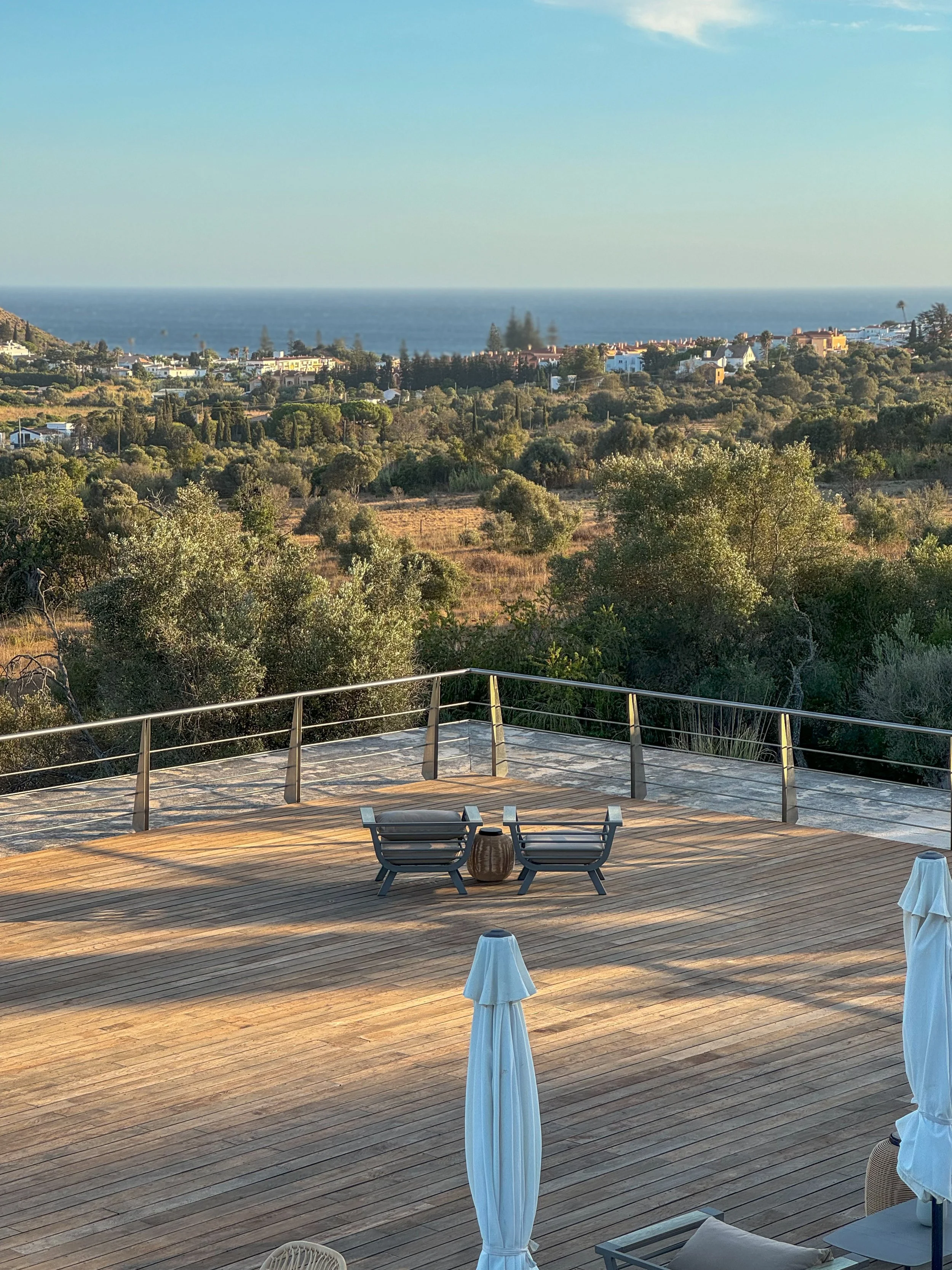 Panoramic views across the Algarve landscape toward the Atlantic Ocean from Vila Valverde