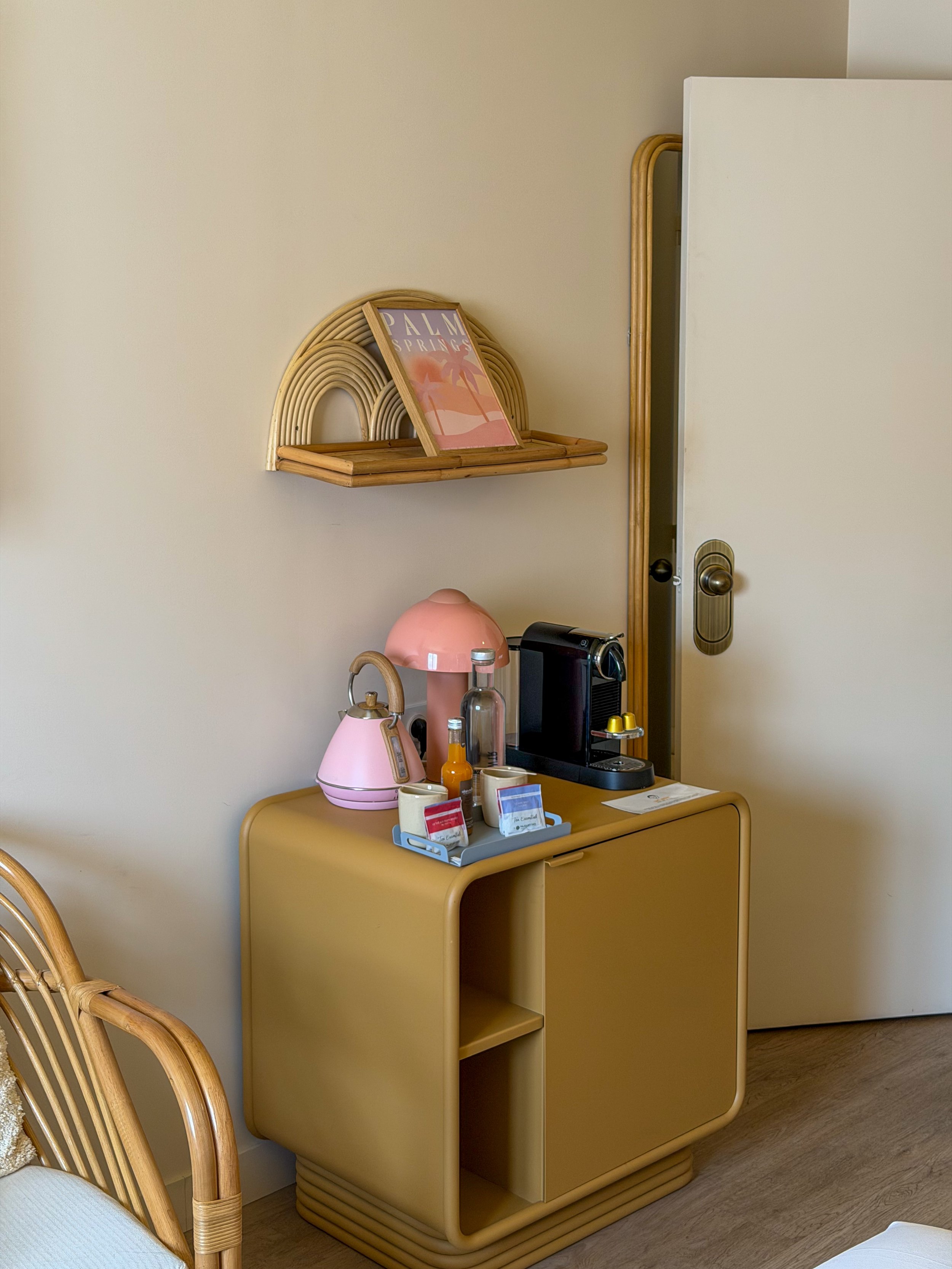 Modern in room coffee station with premium amenities and thoughtful details