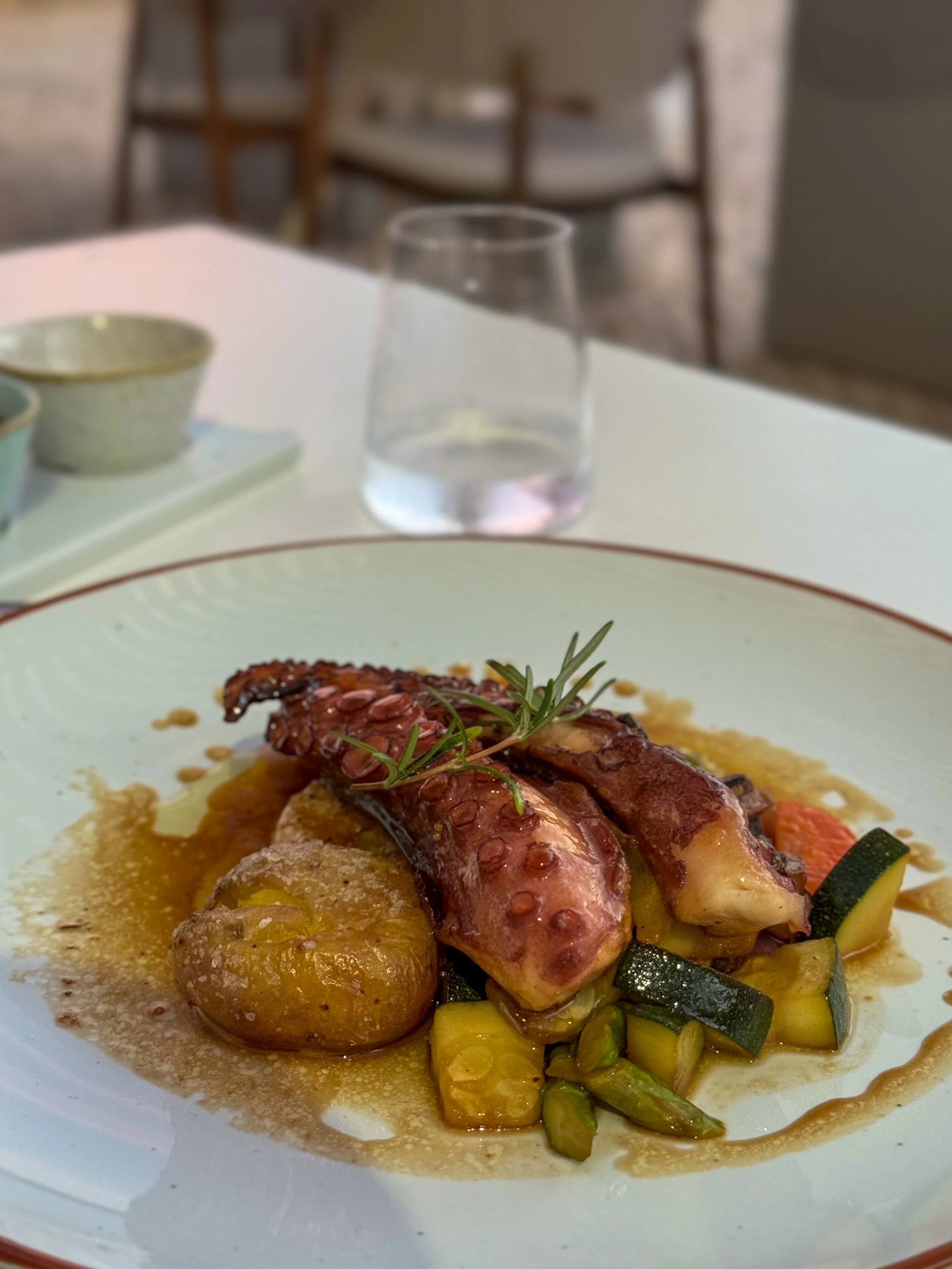 Grilled octopus with seasonal vegetables served at Vila Valverde’s restaurant in Lagos