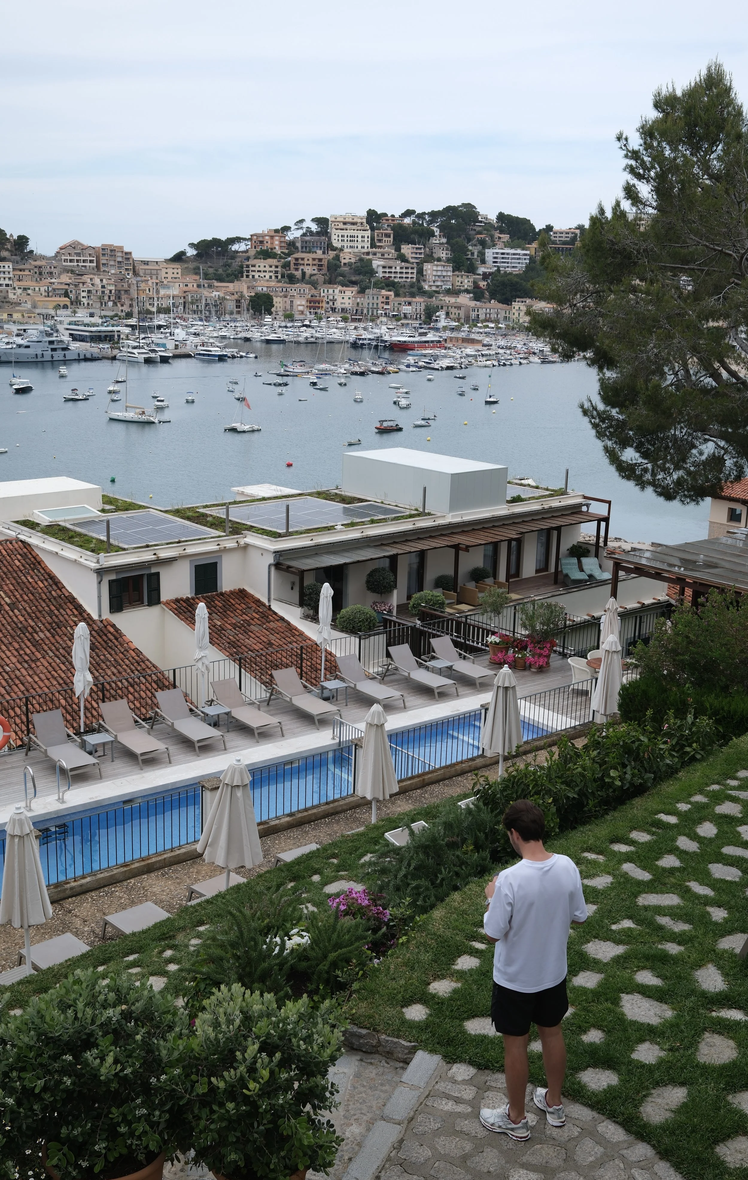 Rooftop pool overlooking the harbor at Hotel Espléndido in Port de Sóller