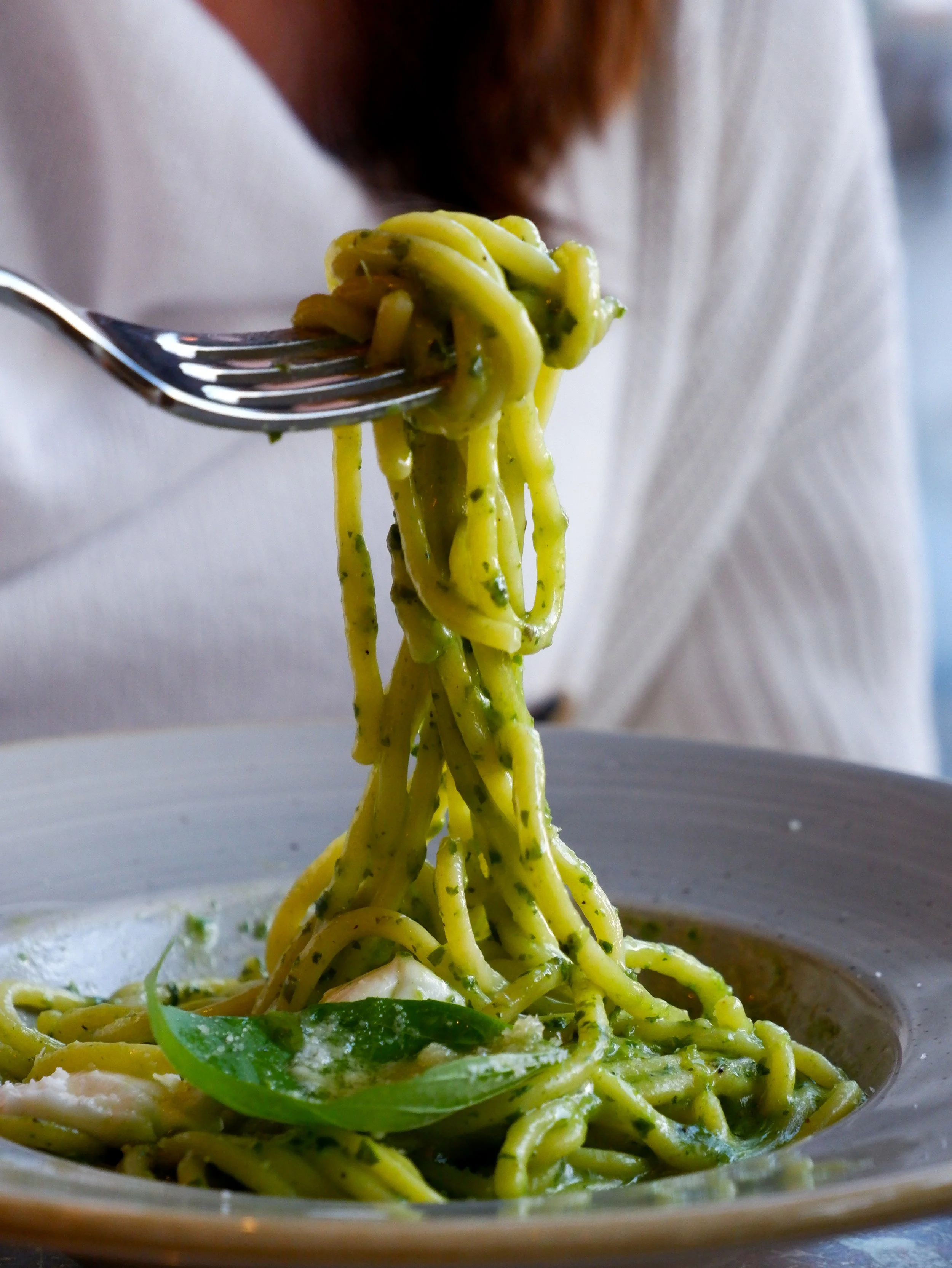 Fresh pesto pasta prepared with vibrant ingredients and authentic Italian flavours