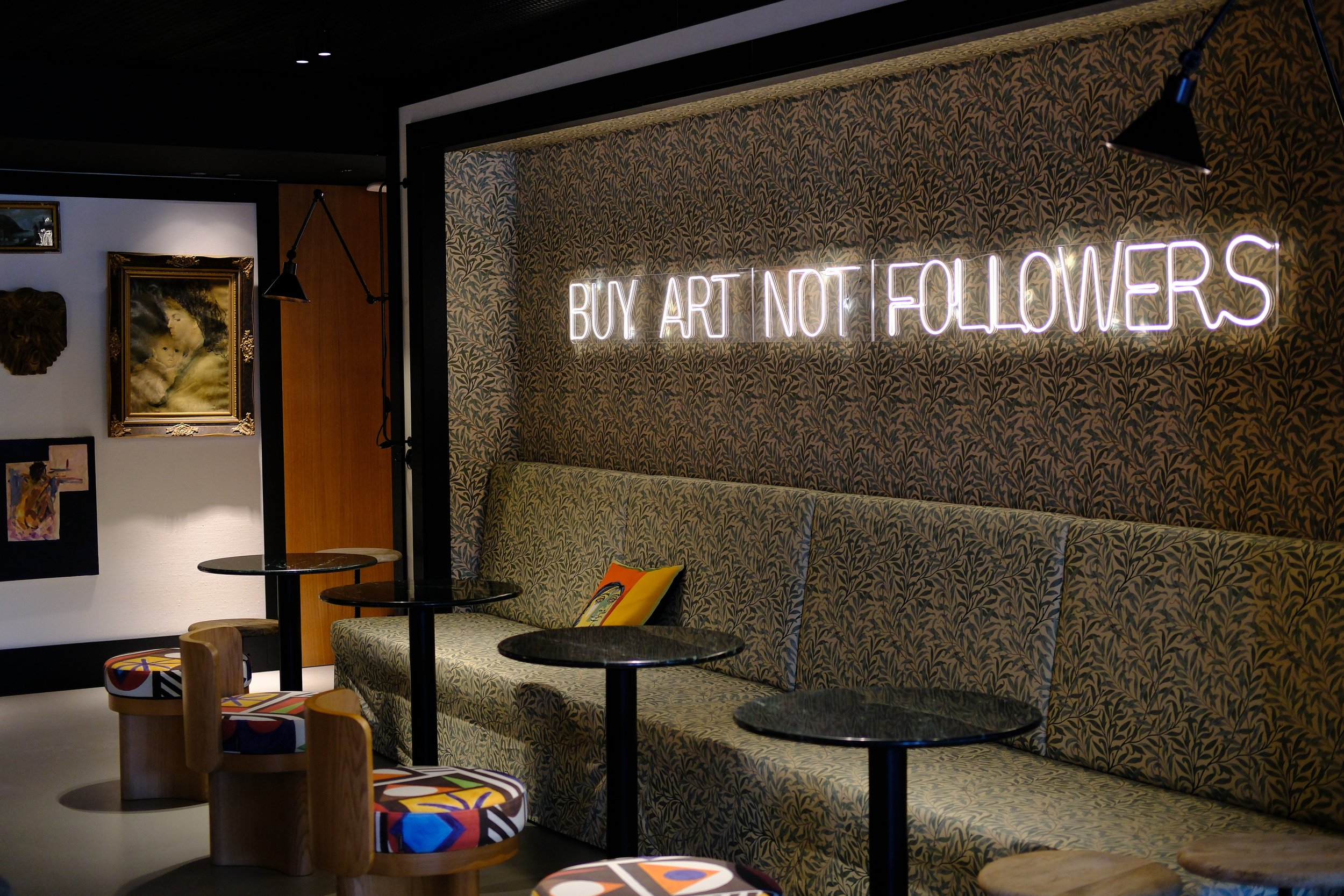 Creative seating area featuring bold interiors and inspiring artistic details