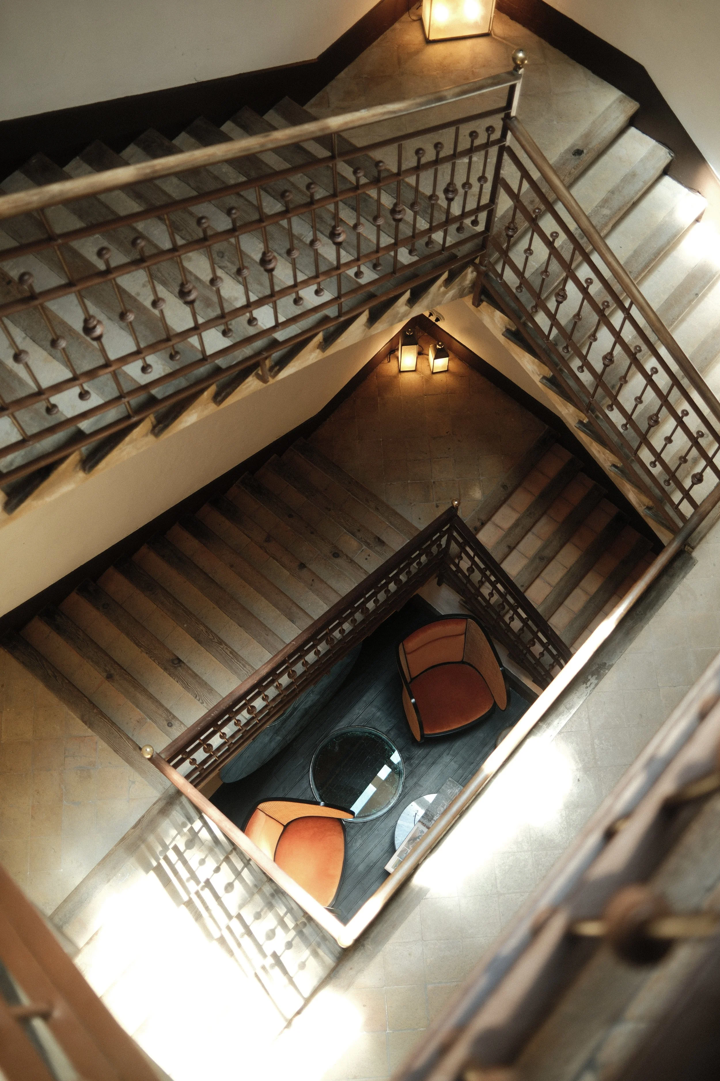 Architectural staircase detail inside Can Bordoy Grand House & Garden in Mallorca