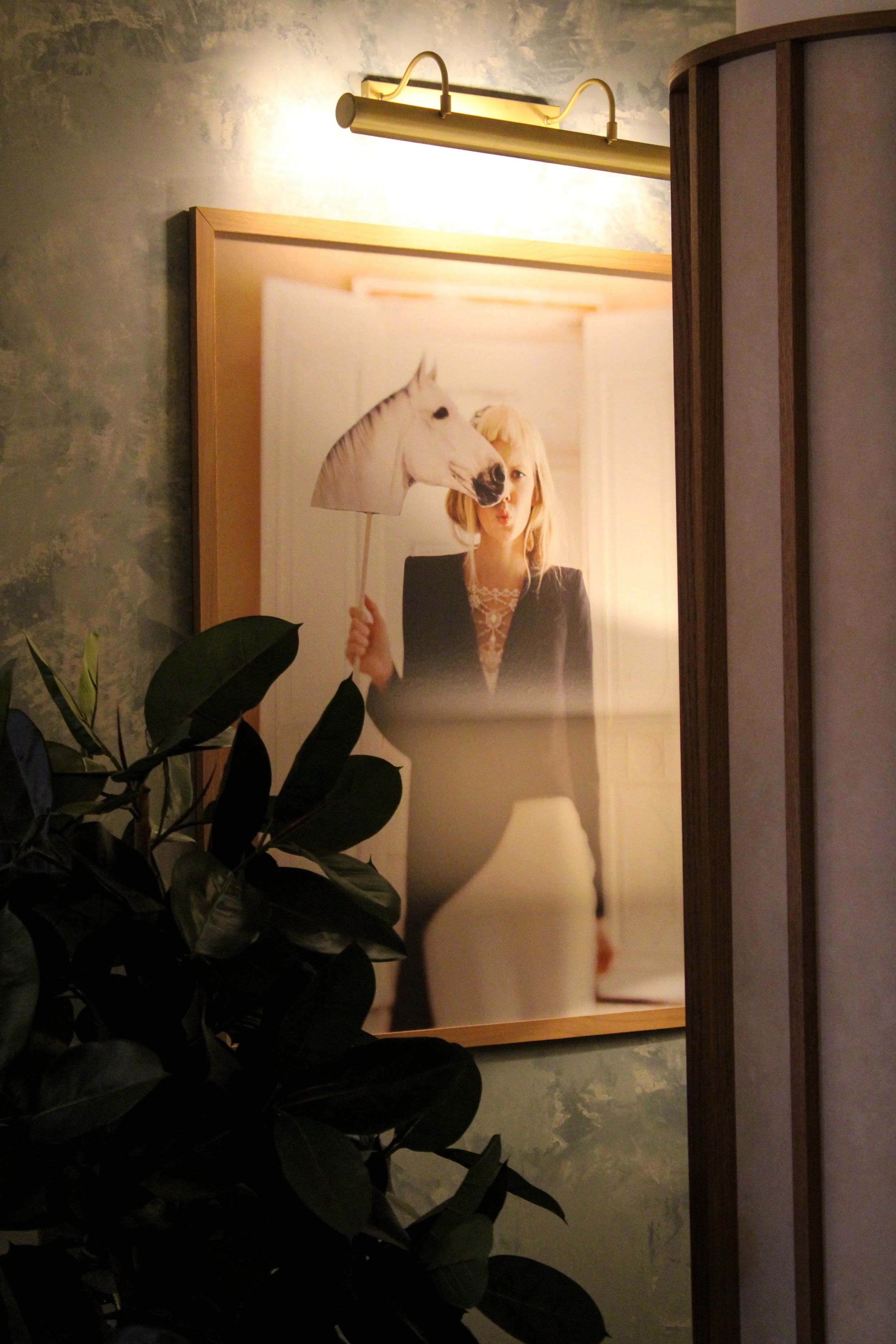 Artistic décor and ambient lighting creating a stylish lobby atmosphere