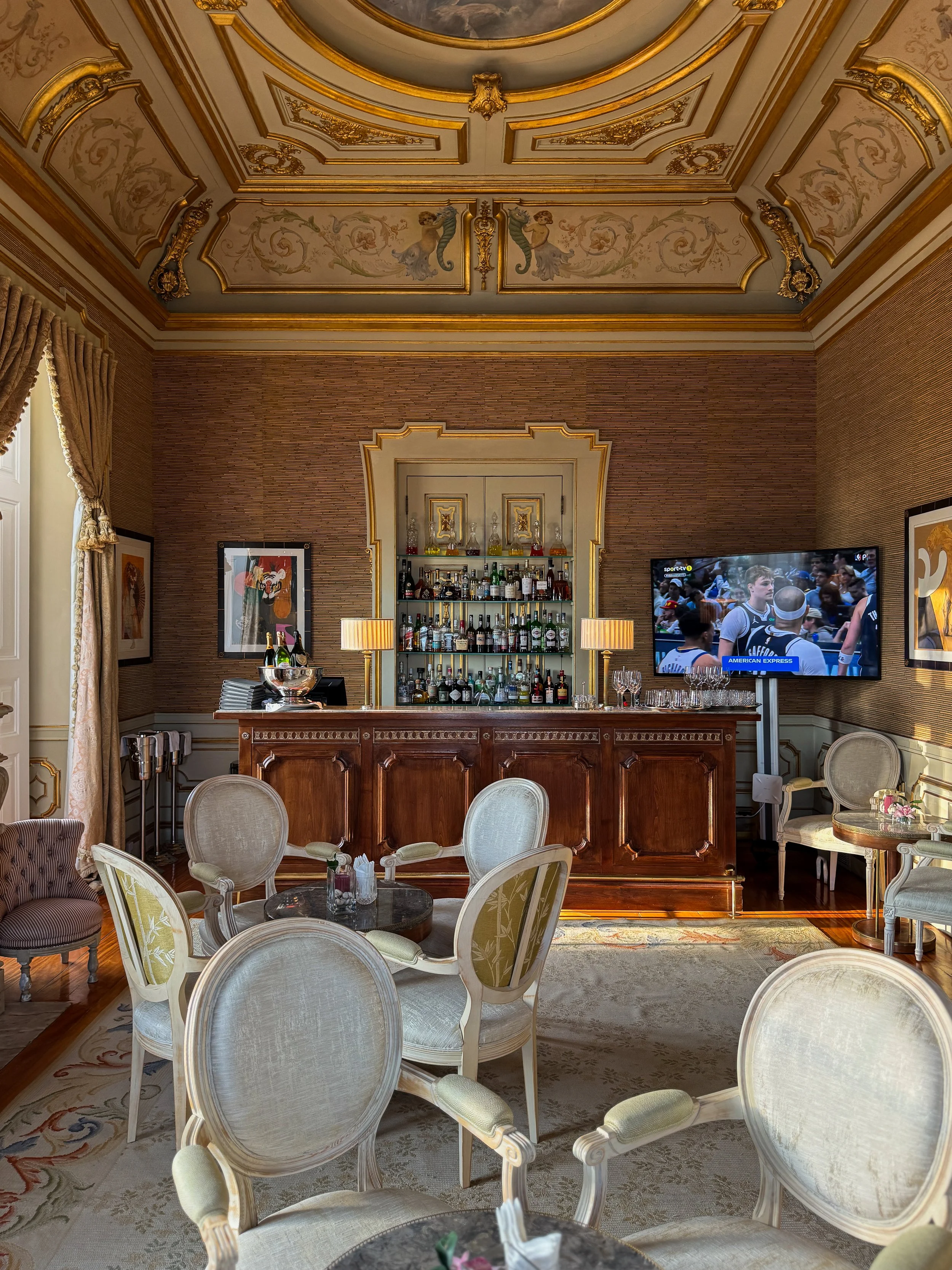 The elegant bar blends historic architecture with a refined atmosphere for evening cocktails