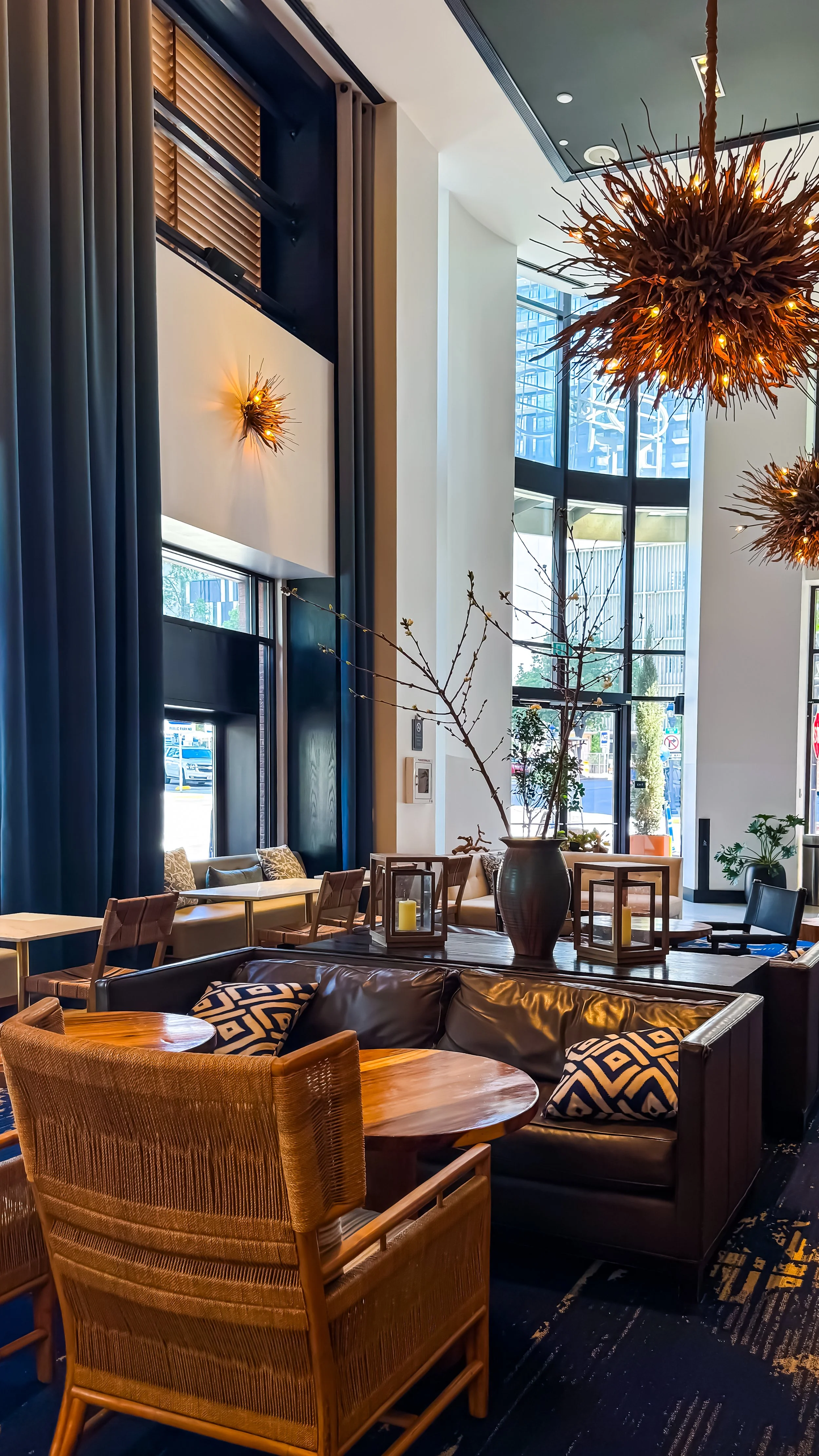Stylish lounge area with designer seating, artisan lighting, and inviting social spaces for relaxing or working