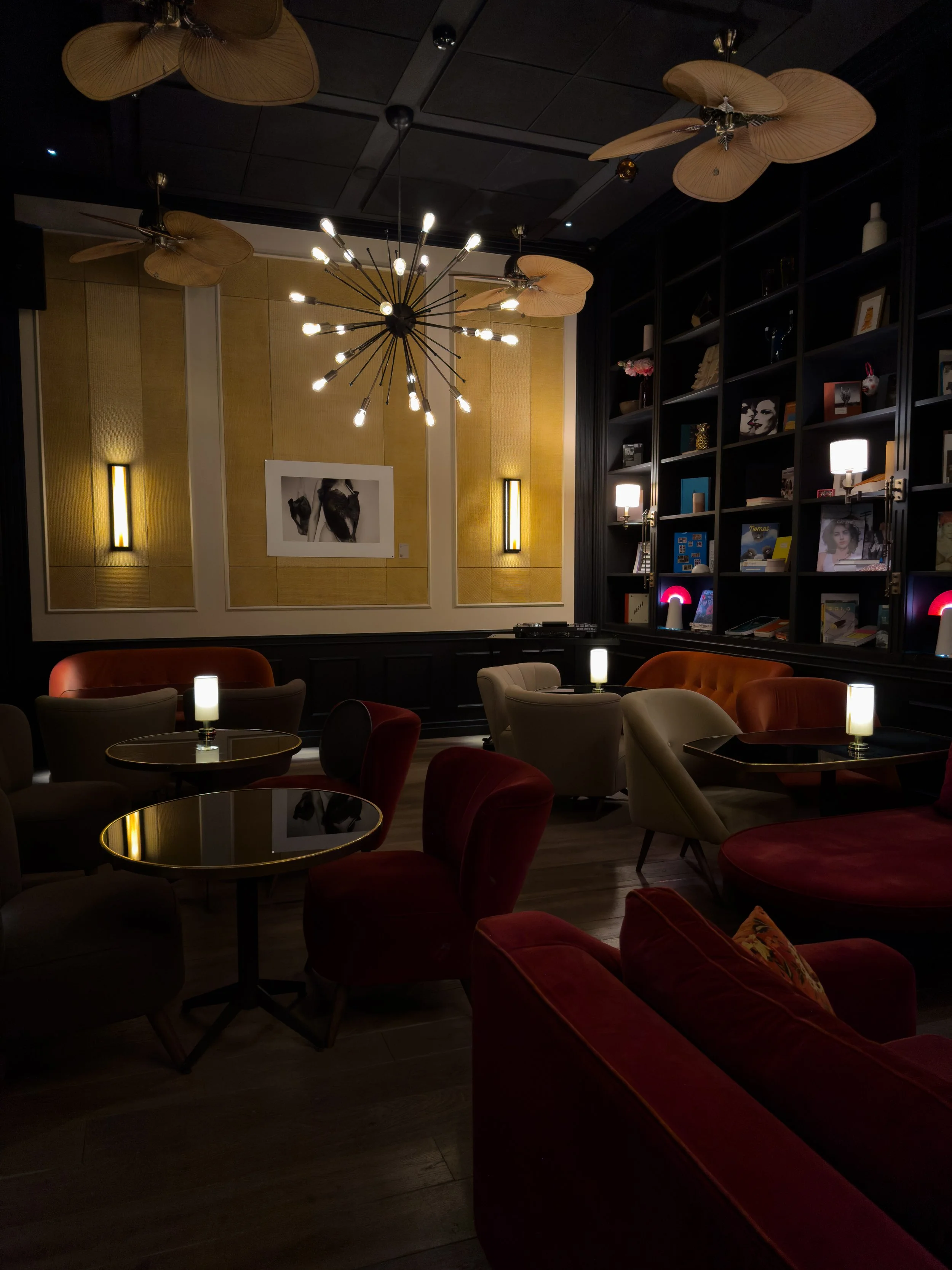 Elegant lounge and library featuring contemporary design and intimate seating at Wittmore Hotel
