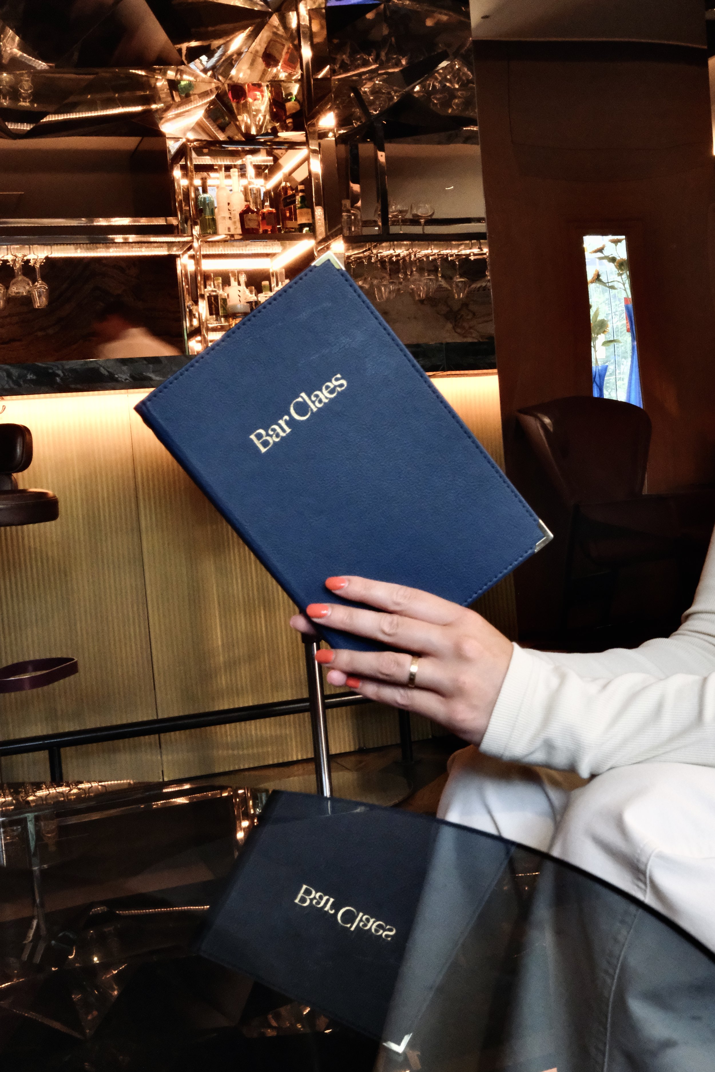 Bar Claes menu showcased inside the hotel’s sophisticated cocktail lounge