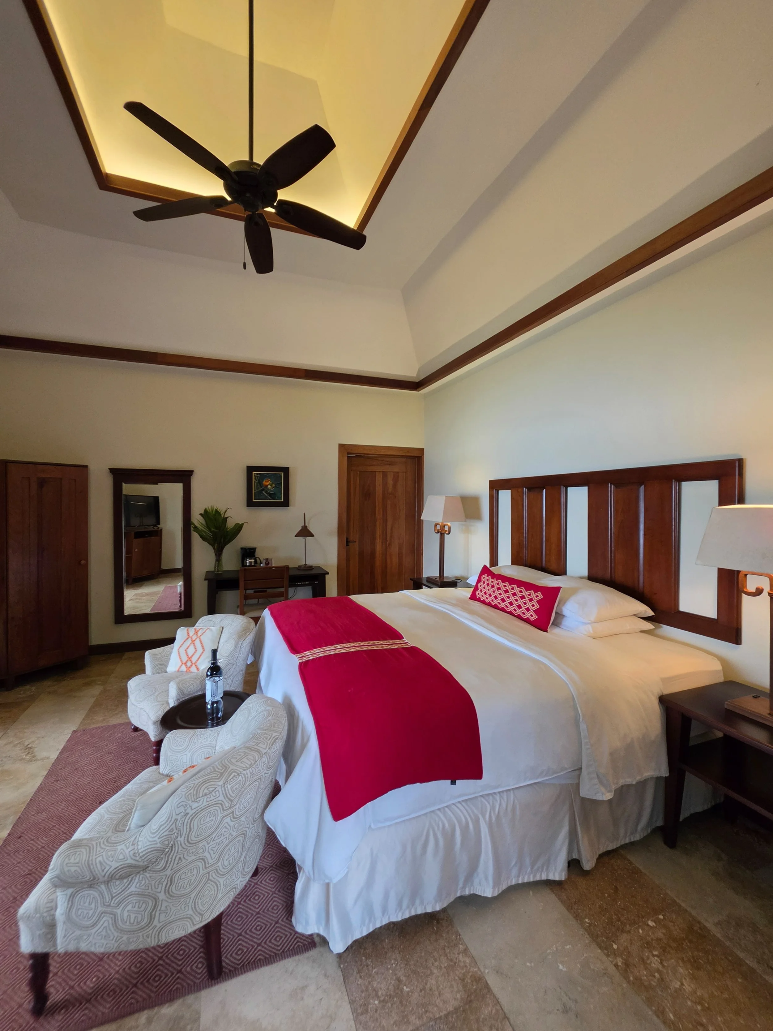 Spacious suite with vaulted ceilings, handcrafted furnishings, and modern comforts