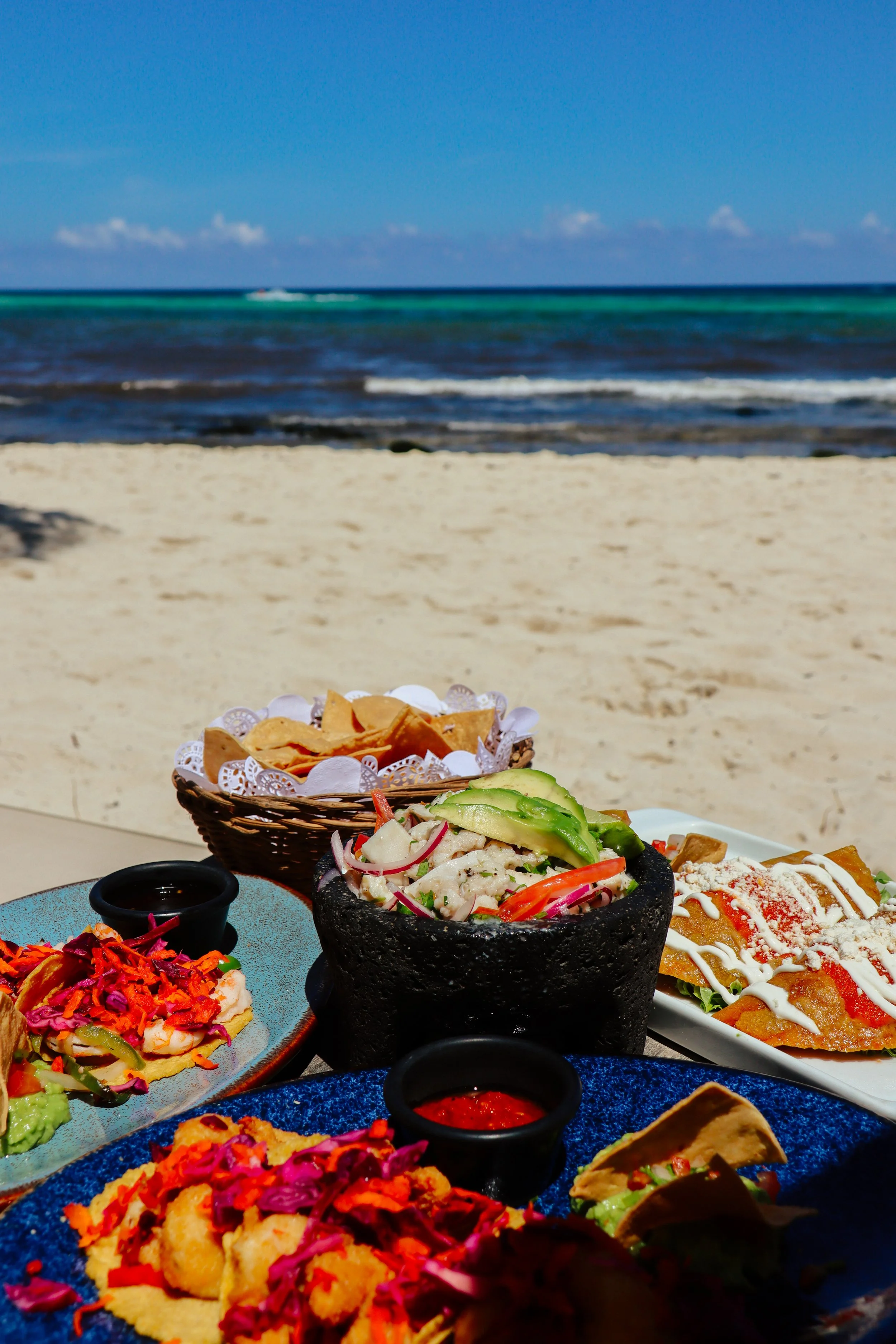 Beachfront Mexican lunch with fresh ceviche, tacos, and ocean views