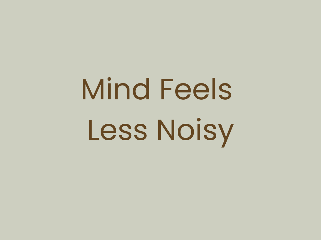 Text on a light green background that reads, "Mind Feels Less Noisy"