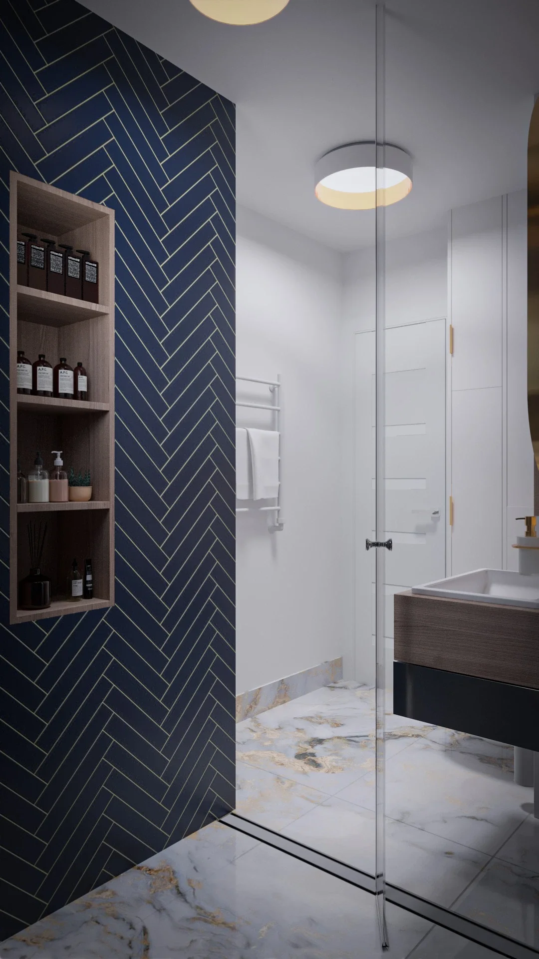 Amenajare baie modernă cu atmosferă luminoasă și design coerent