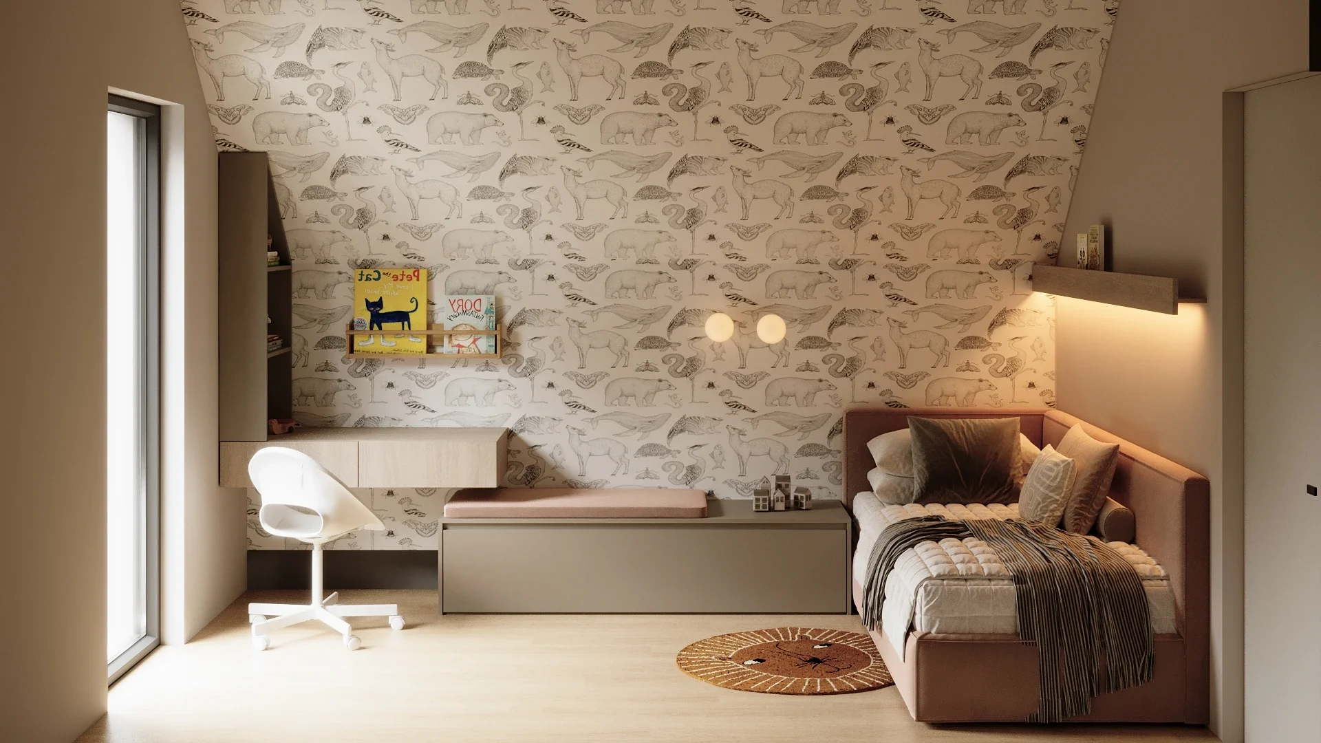 Dormitor copil cu design interior modern si cald