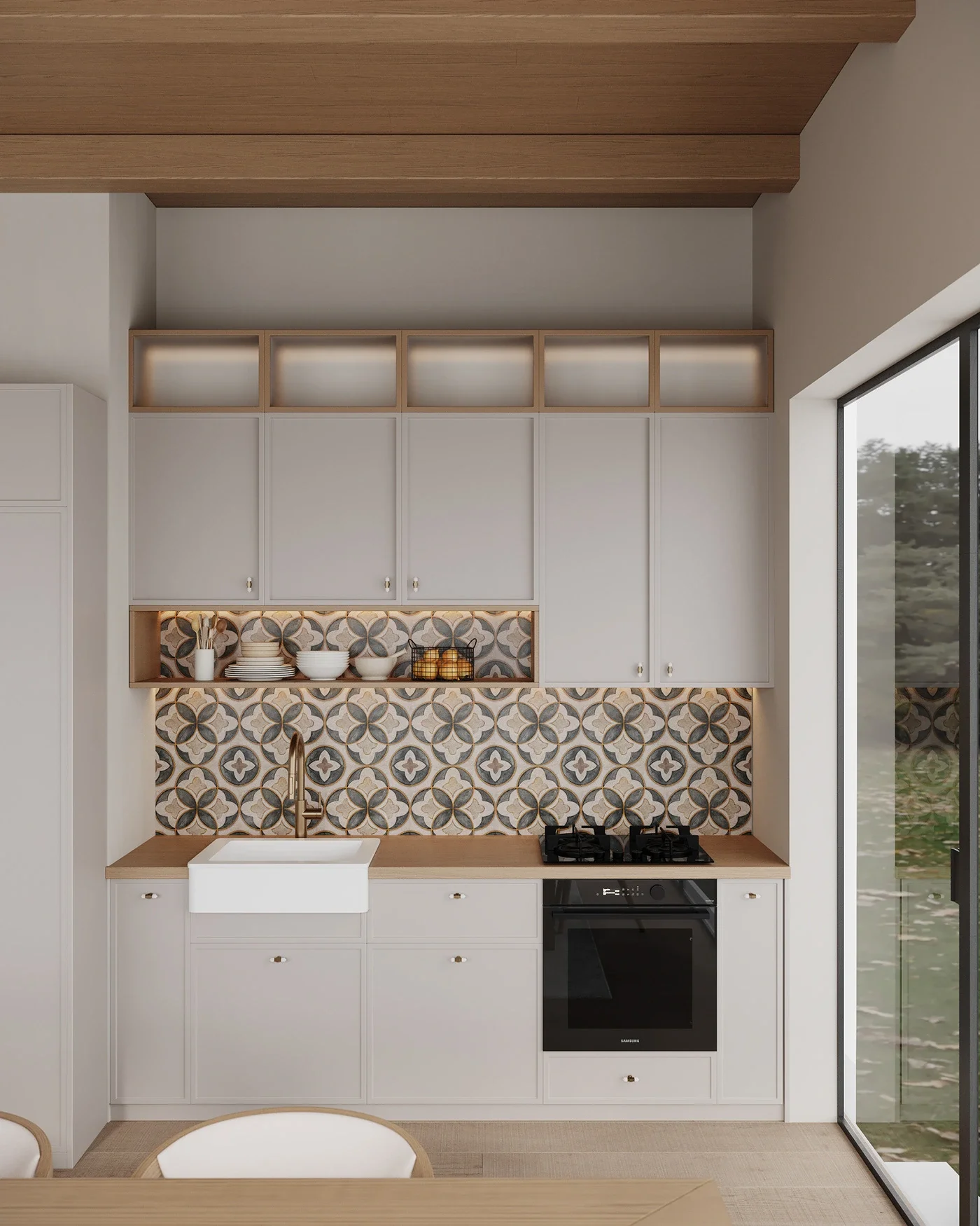 Design interior open space pentru bucătărie elegantă și funcțională.