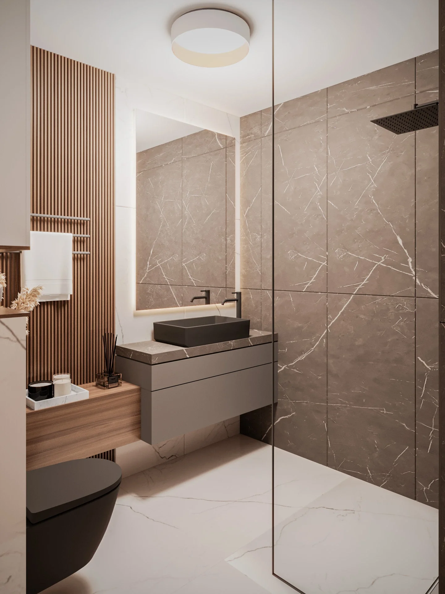 Design interior Cluj pentru baie minimalistă cu texturi naturale și accente premium