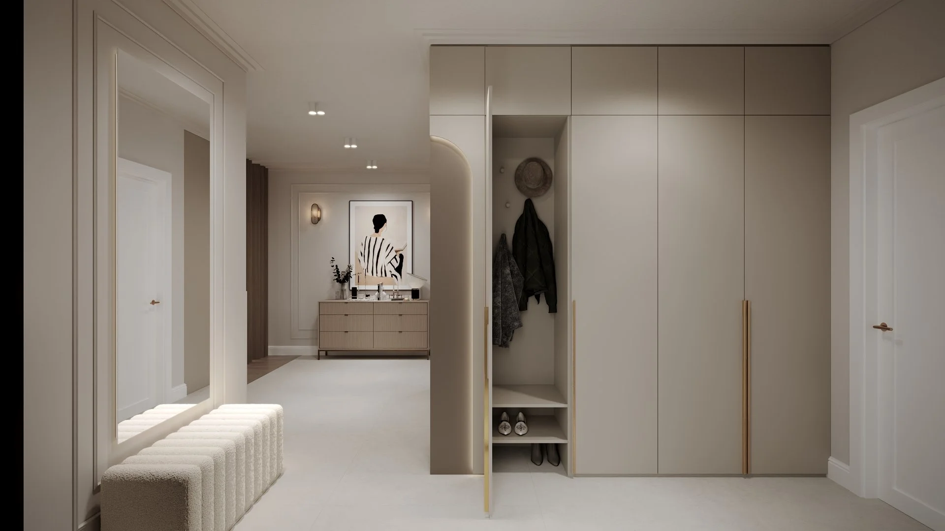 Hol casă contemporană vedere spre interior cu uși înalte dressing — Dej, ALTO Design