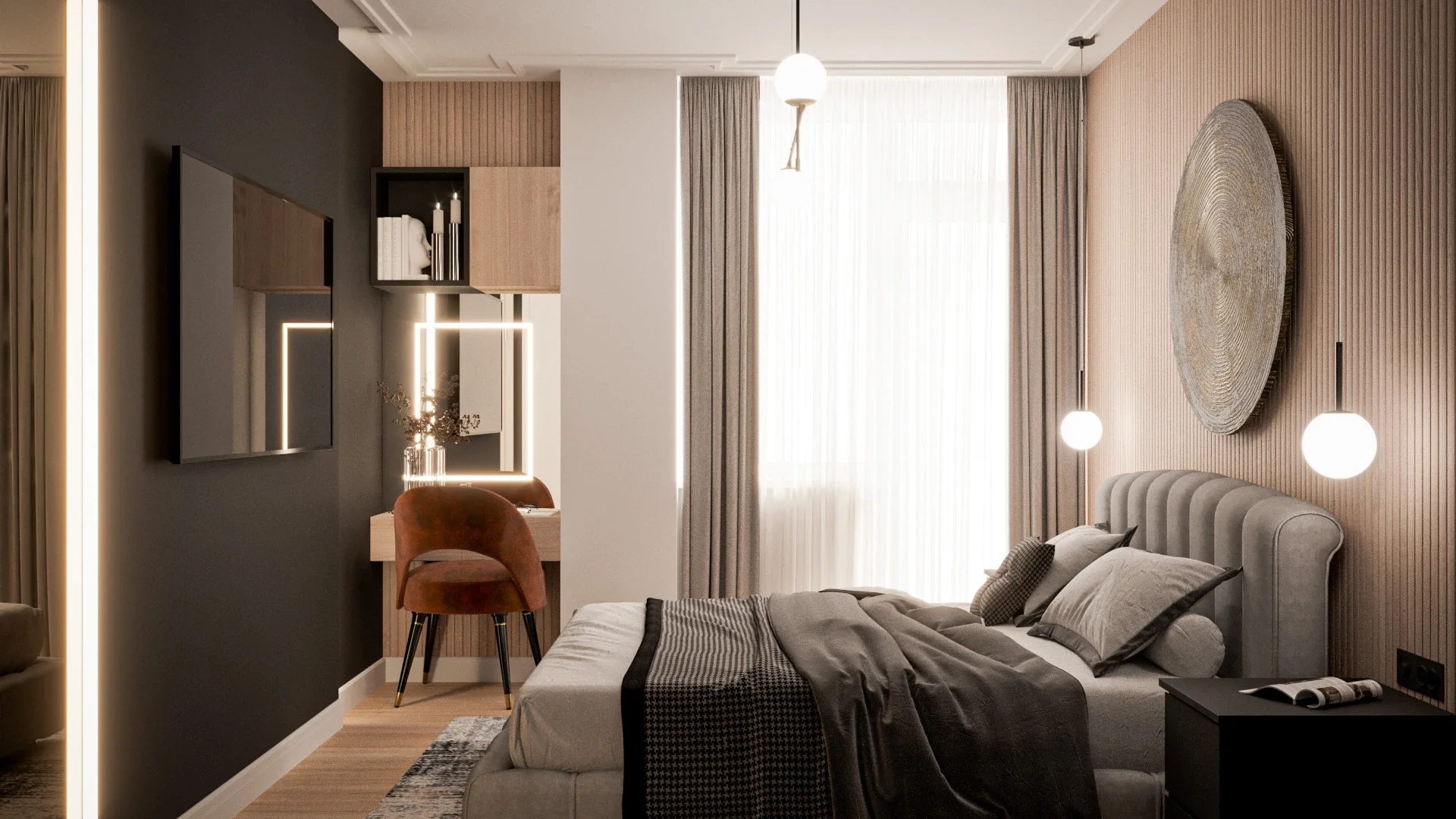 Design interior Cluj pentru dormitor modern cu linii curate și confort urban