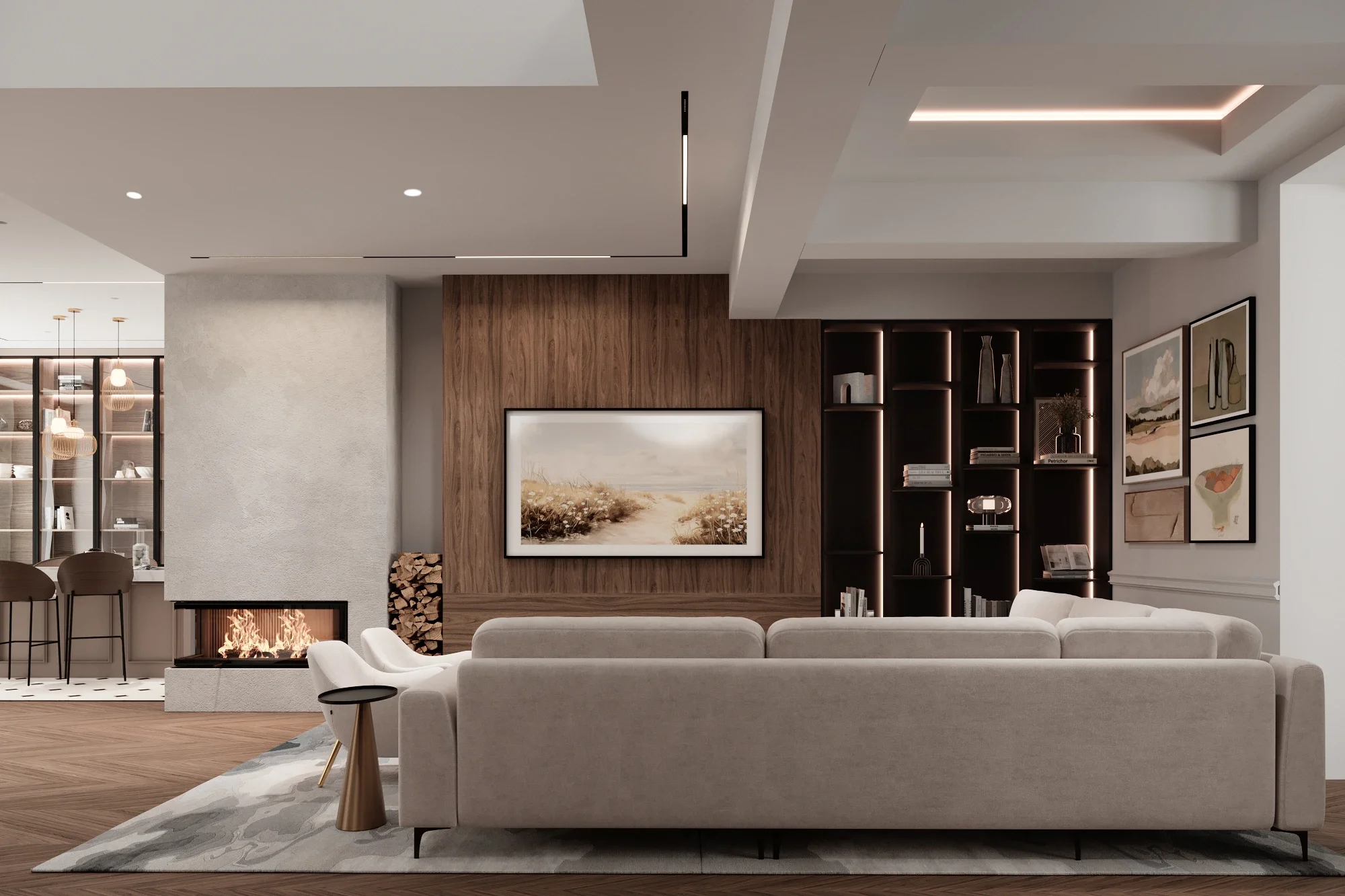 Living contemporan cu influențe neoclasice și mobilier elegant — proiect de design interior în Cluj-Napoca