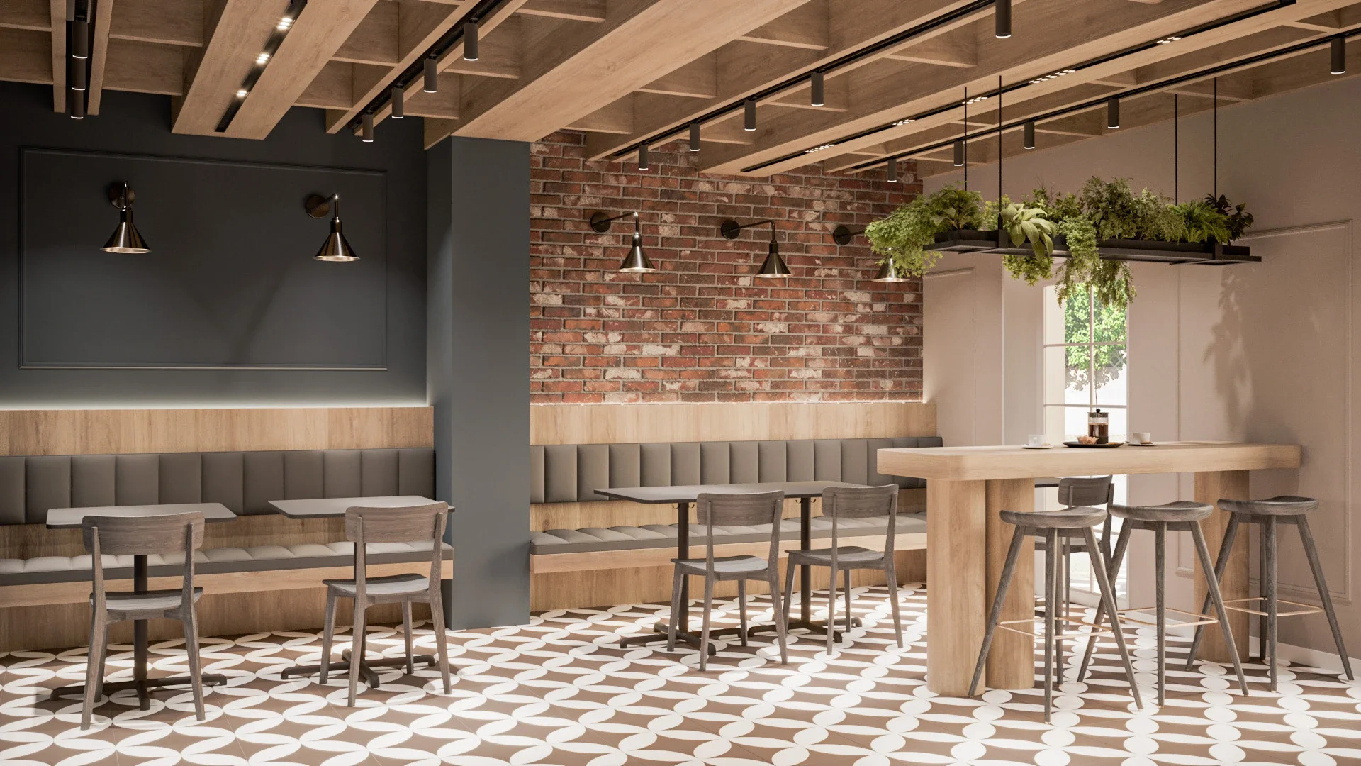 Design interior comercial pentru trattorie modernă realizată de Alto Design