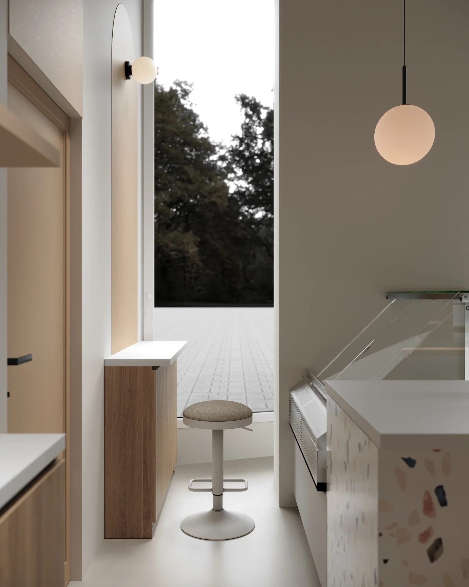 Design interior Cluj cofetărie modernă cu accente din lemn natural și iluminat ambiental — The Praline