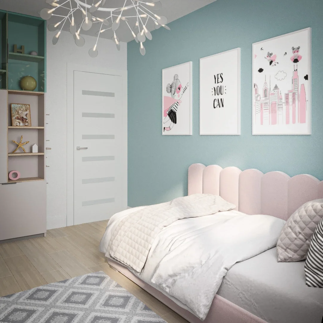 Design interior cameră fată cu texturi naturale și atmosferă delicată