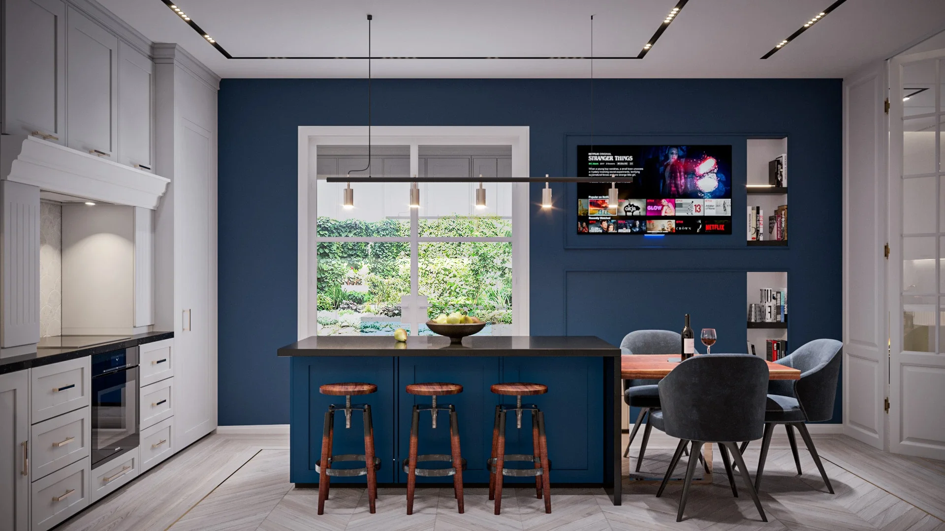 Design interior clasic contemporan pentru bucătărie cu spații ample și atmosferă sofisticată