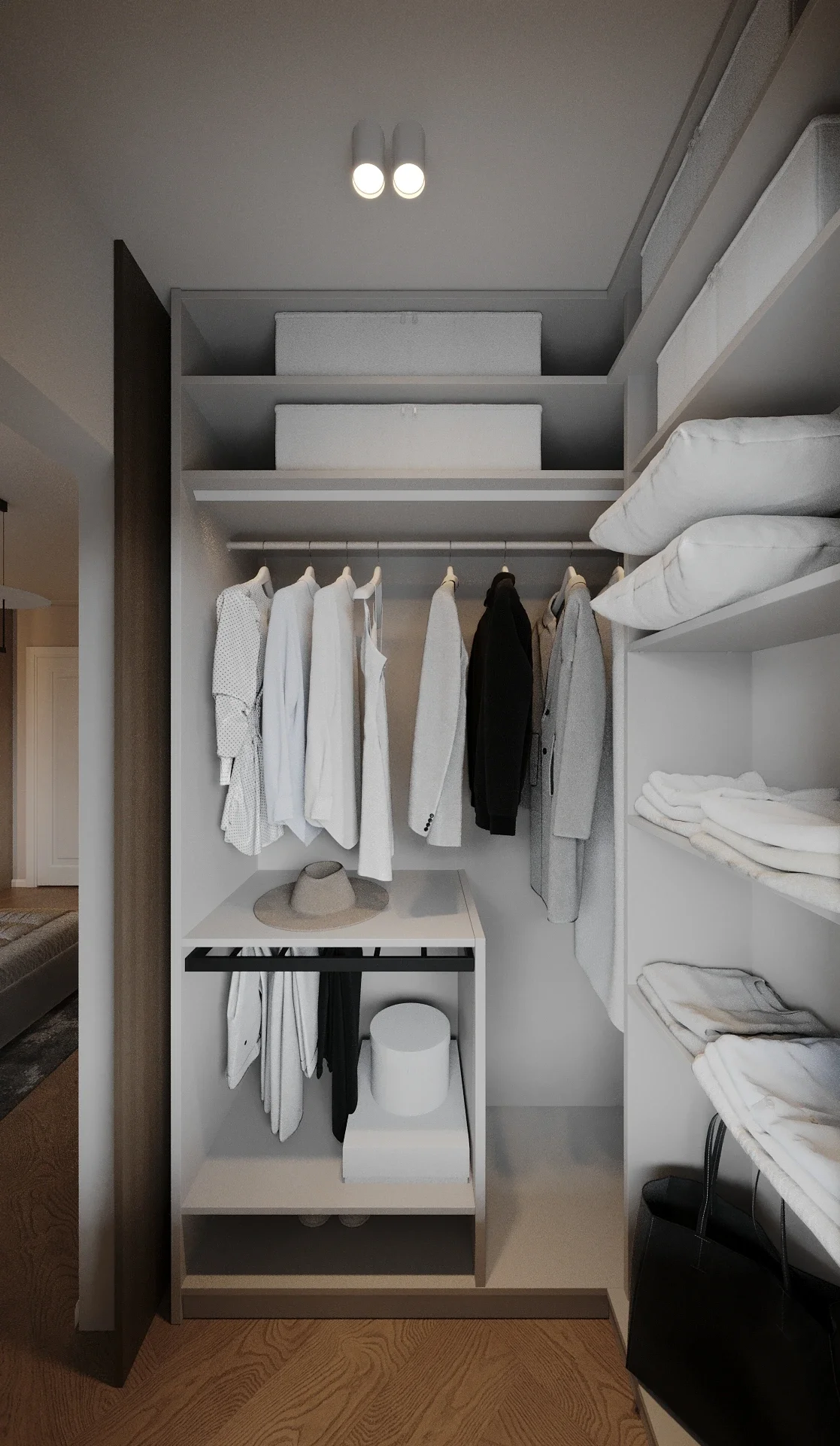 Design interior Dressing cu sistem de organizare la comandă și iluminat integrat — proiect de design interior Cluj
