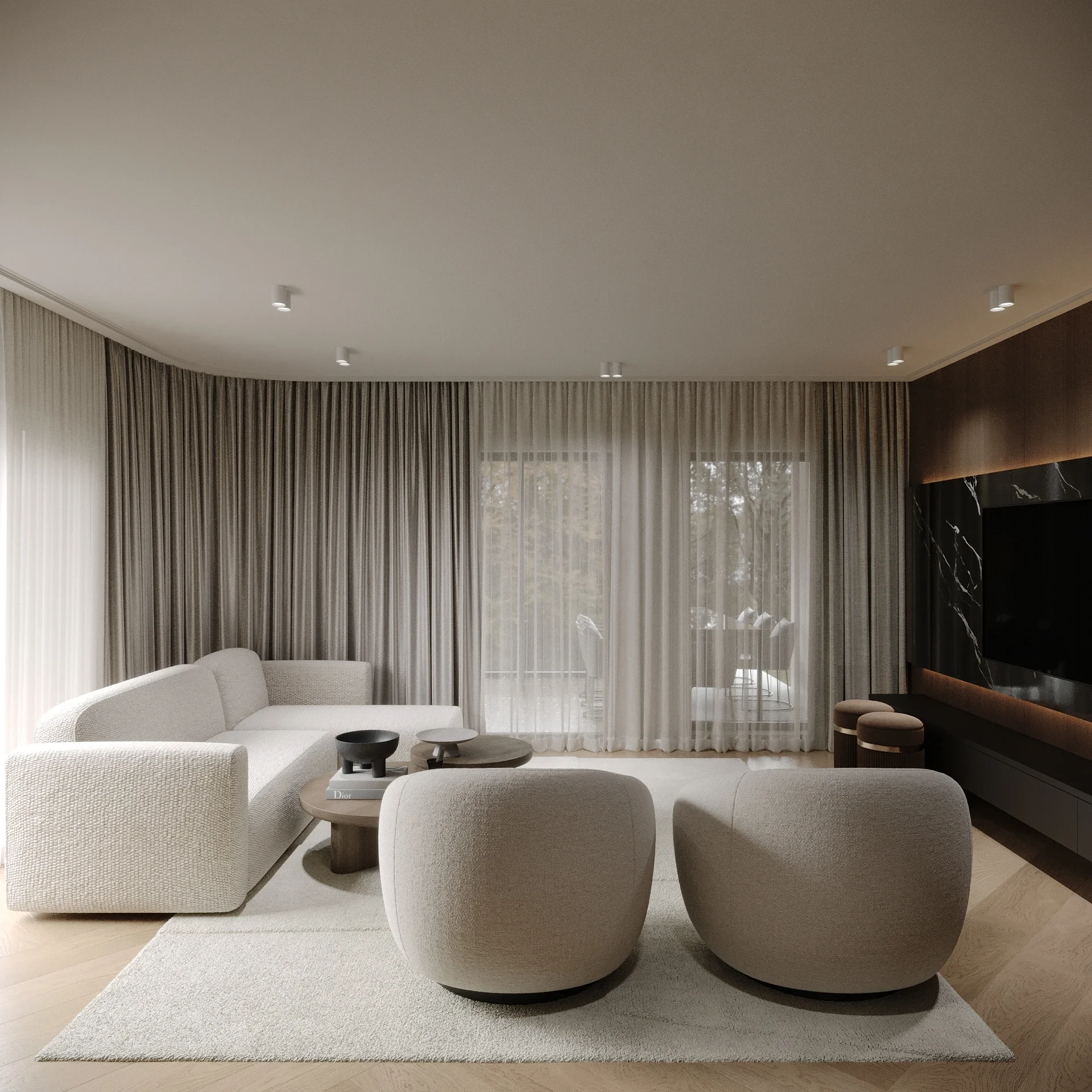 Living cu vedere spre terasă și lumină naturală amplă — proiect de design interior Cluj-Napoca
