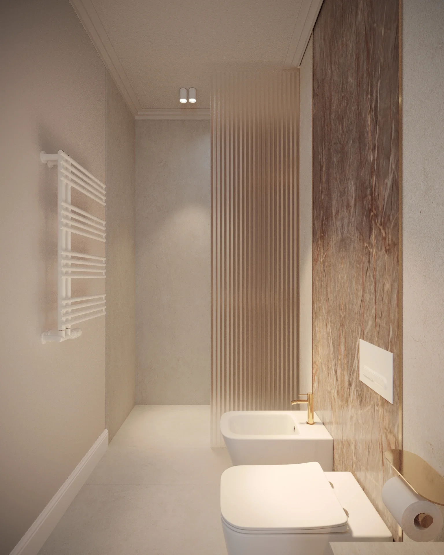 Ceramică decorativă și iluminat indirect într-o baie modernă realizată de ALTO Design