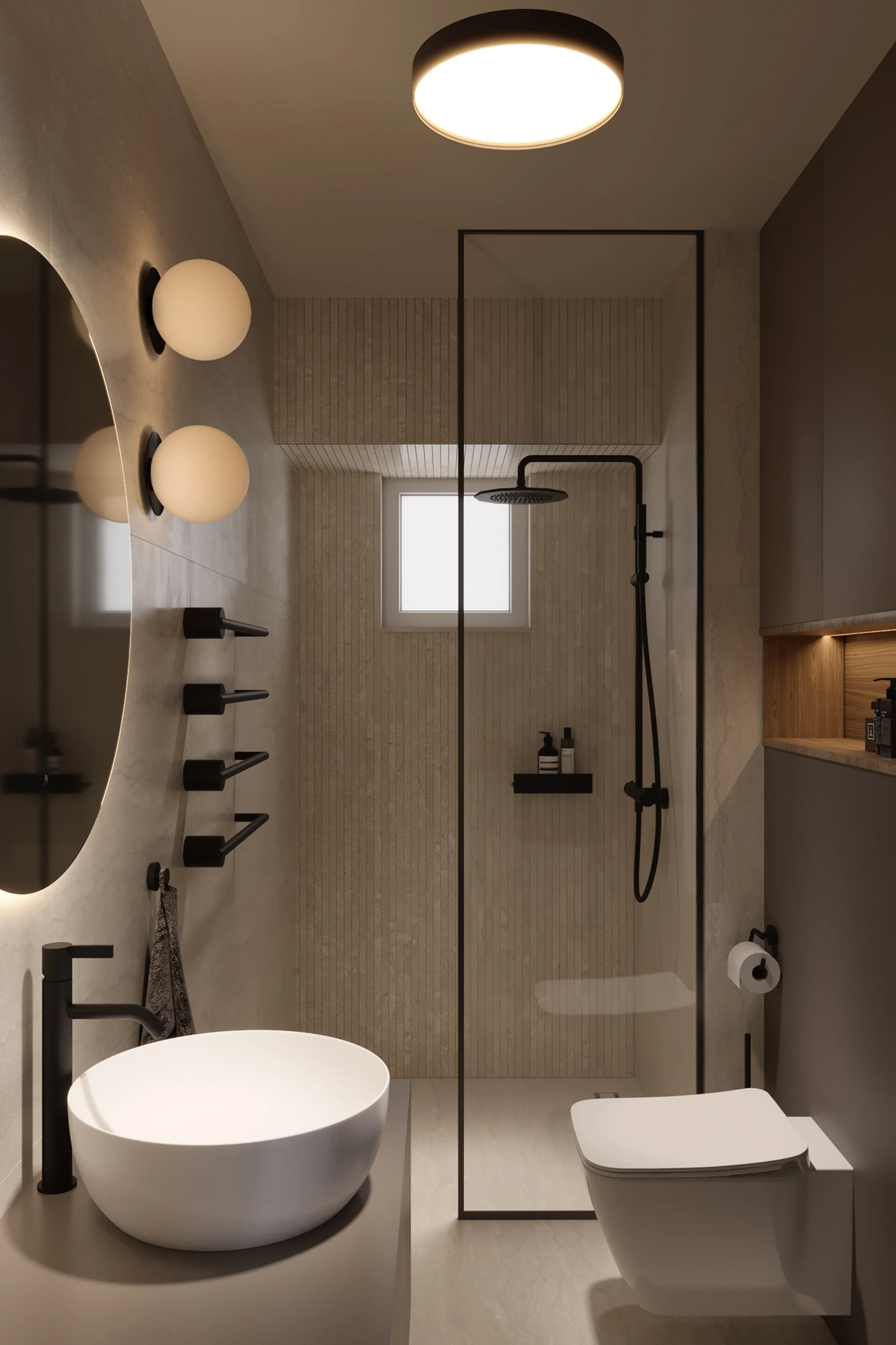Design interior Cluj pentru baie modernă cu atmosferă minimalistă și texturi naturale