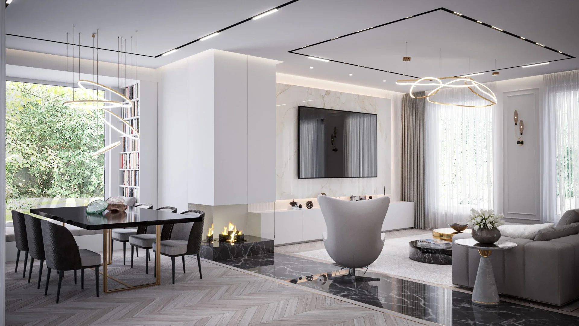 Design interior pentru casă neoclasică cu accente moderne și estetică echilibrată