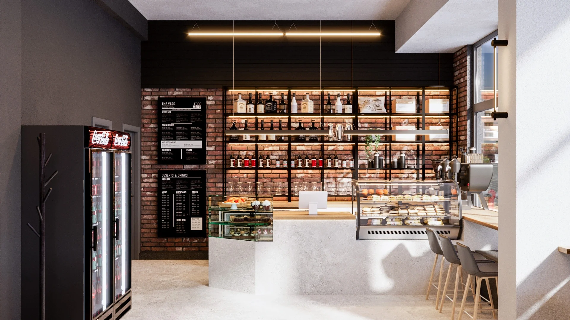 Interior de bistro contemporan cu atmosferă relaxată și design urban autentic