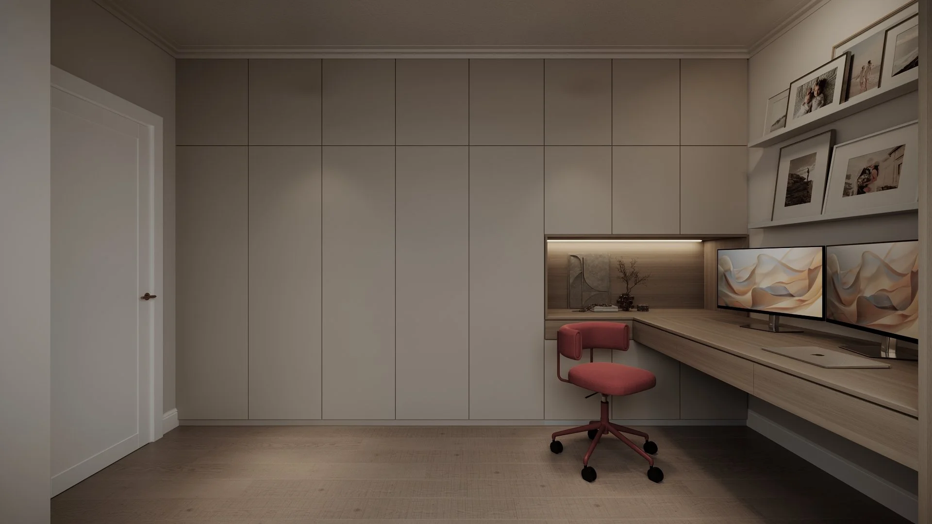 Birou casă contemporană cu mobilier custom pe toată lungimea peretelui — Dej, ALTO Design
