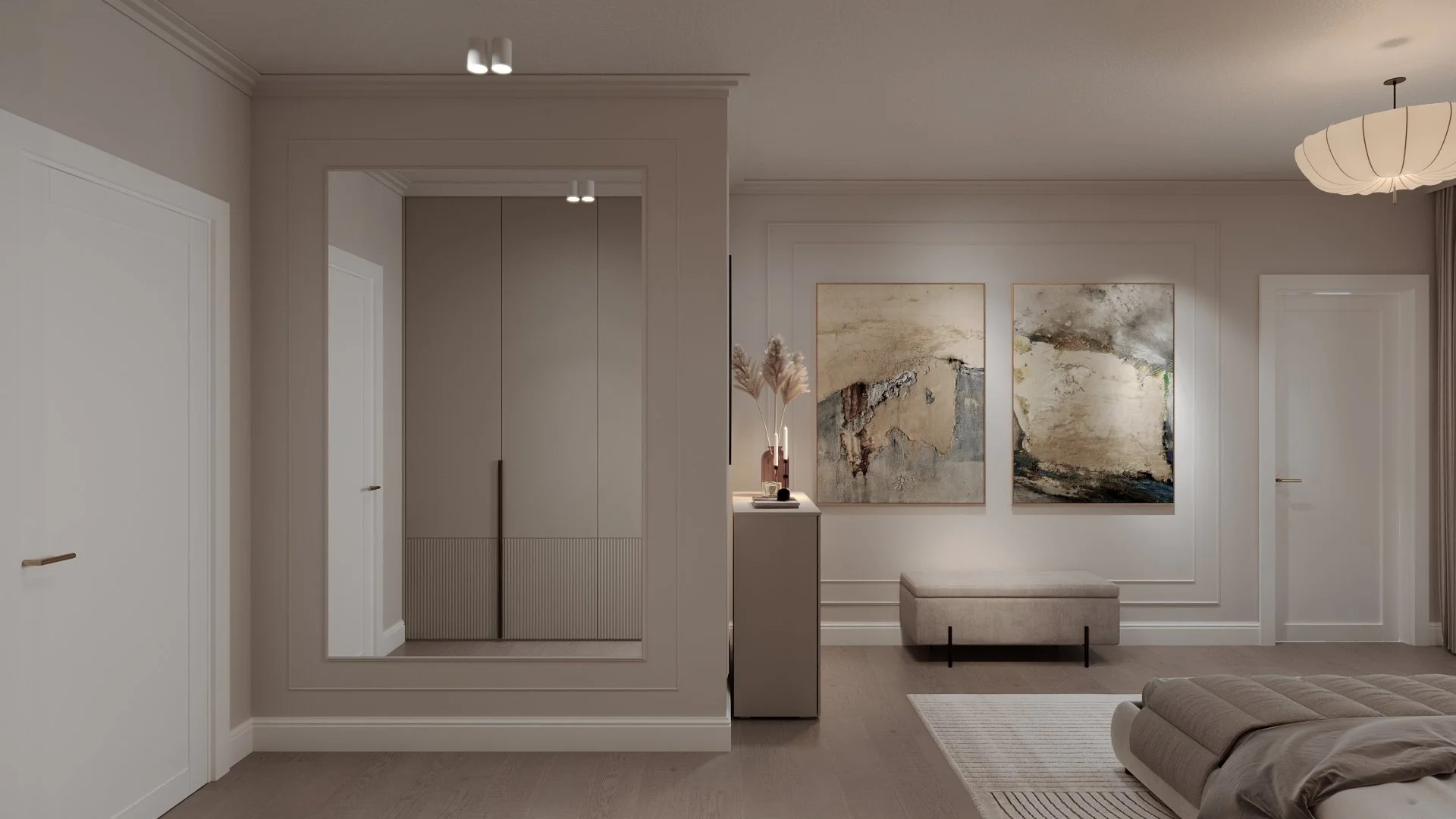 Dormitor casă contemporană cu dressing integrat și iluminat indirect — 150mp Dej, ALTO Design