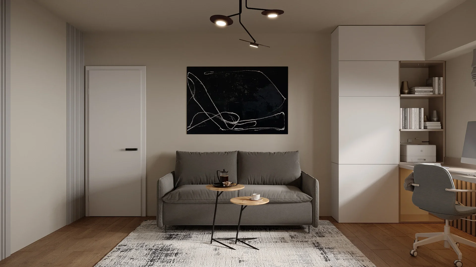 Birou minimalist cu lumină naturală și mobilier custom — proiect de design interior Cluj