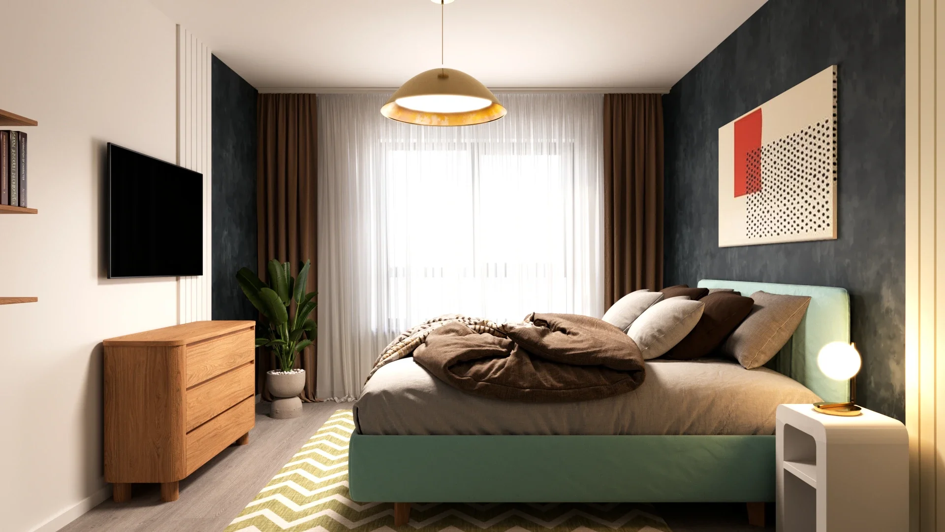 Spațiu de odihnă contemporan cu texturi naturale și design echilibrat