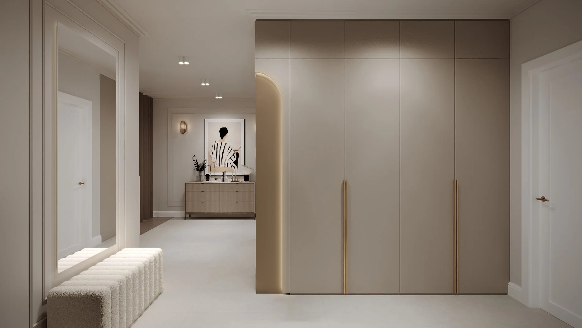 Hol casă contemporană detaliu cu panouri și textură perete — Dej, ALTO Design
