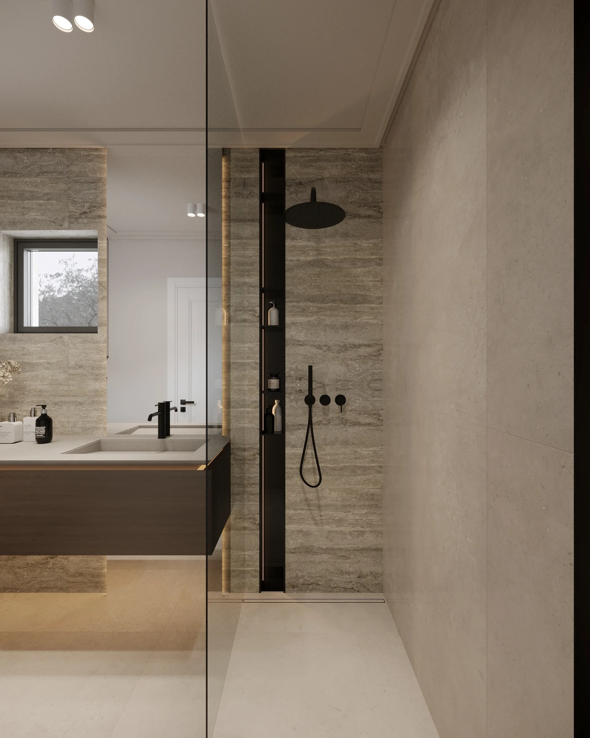 Design interior Baie secundară cu lavoar și oglindă modernă — proiect de design interior Cluj