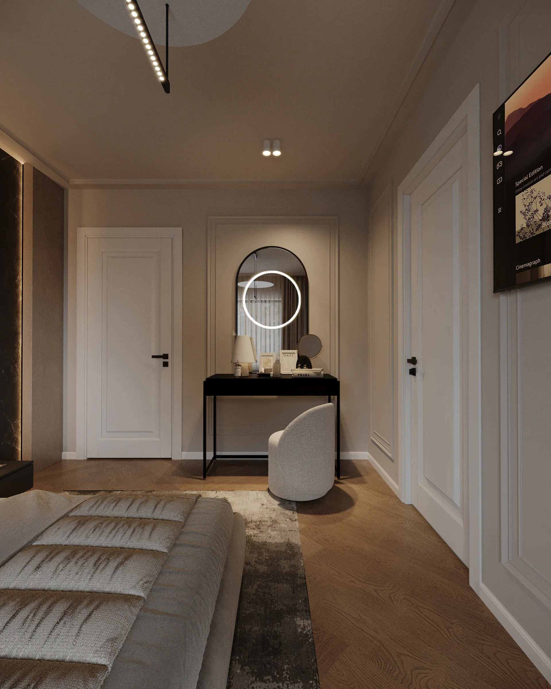 Design interior dormitor - zona de machiaj cu oglindă într-un dormitor contemporan amenajat de ALTO Design