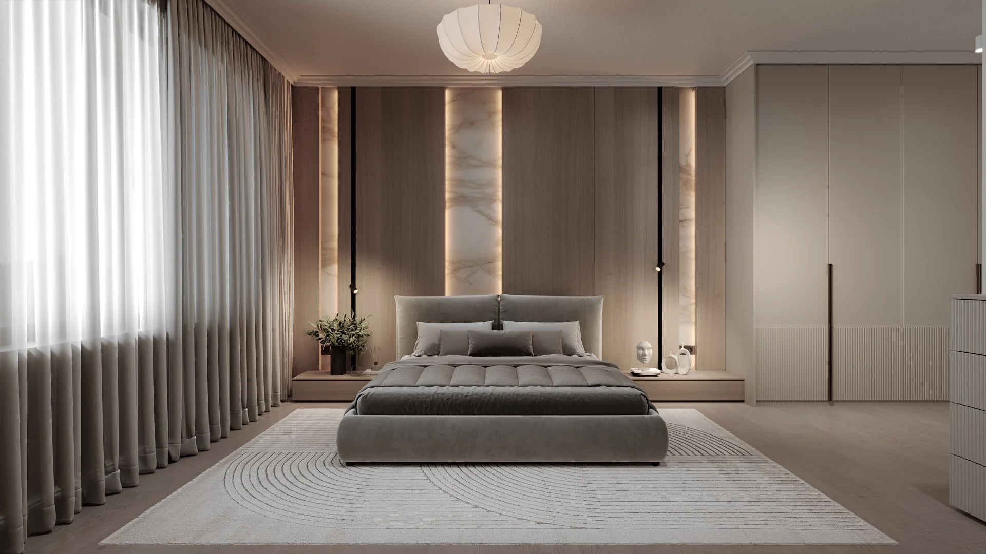 Dormitor casă contemporană cu panouri lemn— 150mp Dej, ALTO Design
