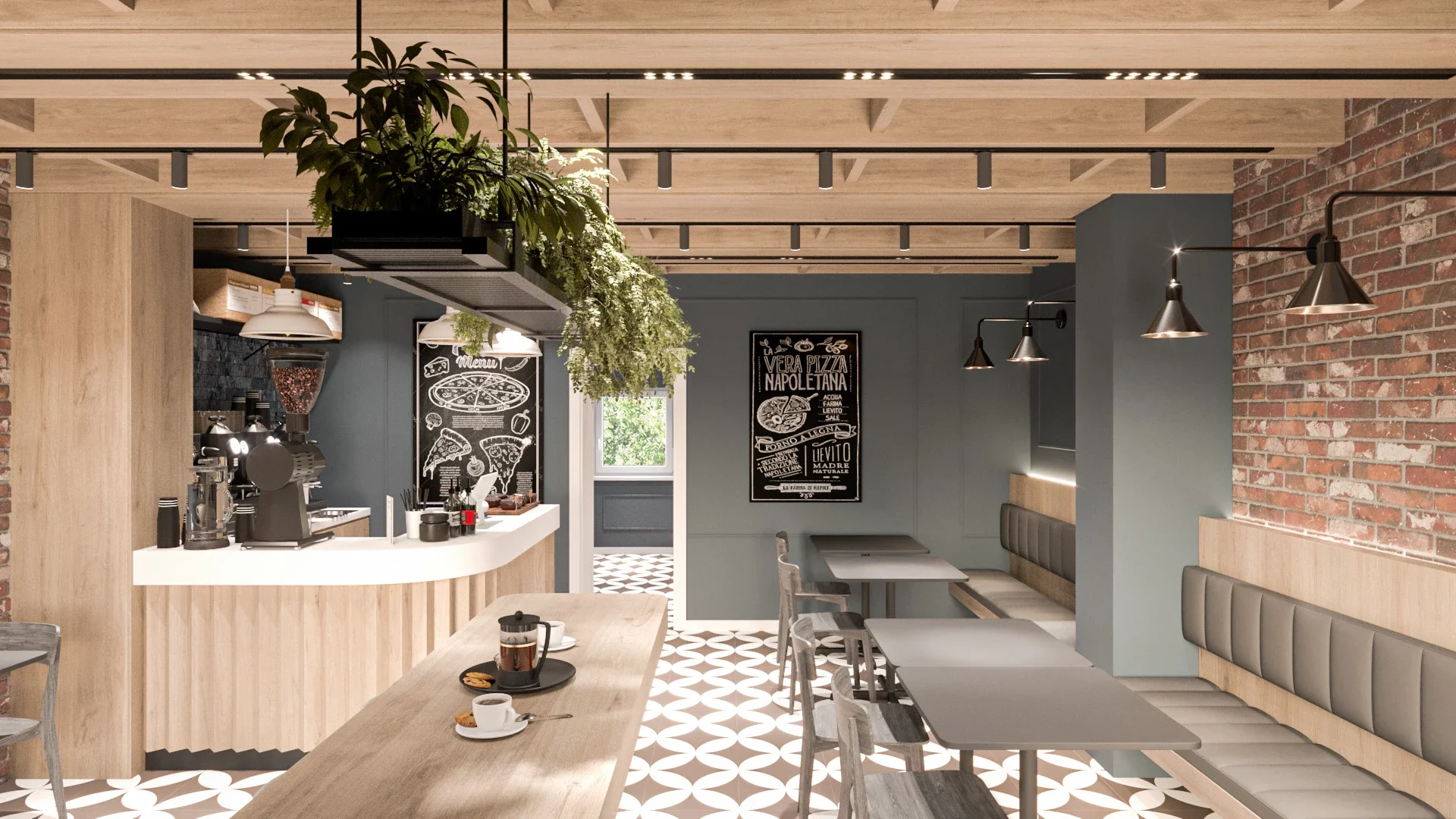 Design interior comercial Cluj - Proiect HoReCa realizat pentru o pizzerie de catre designerii de interior ALTO Design