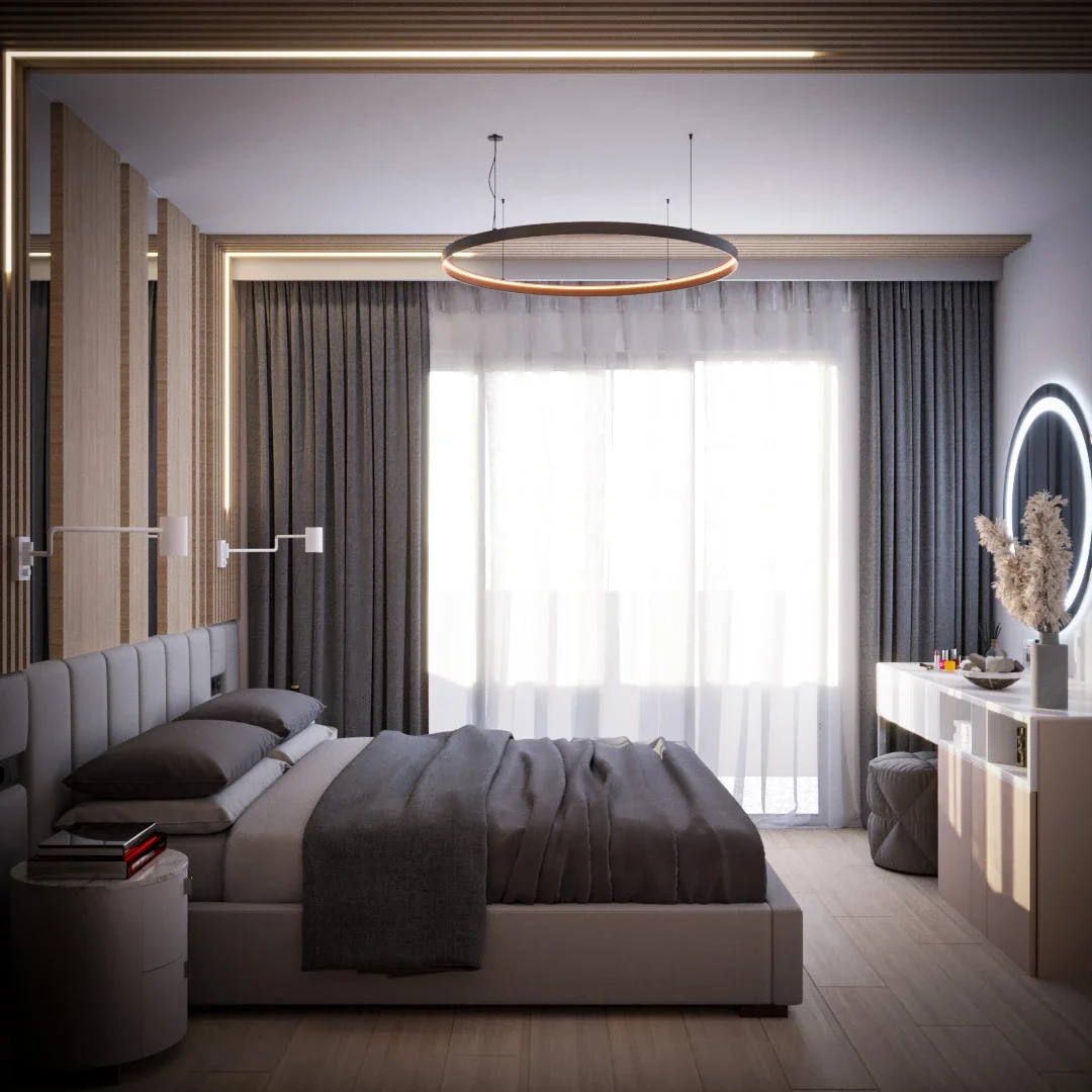 Dormitor contemporan cu mobilier personalizat și estetică minimalistă
