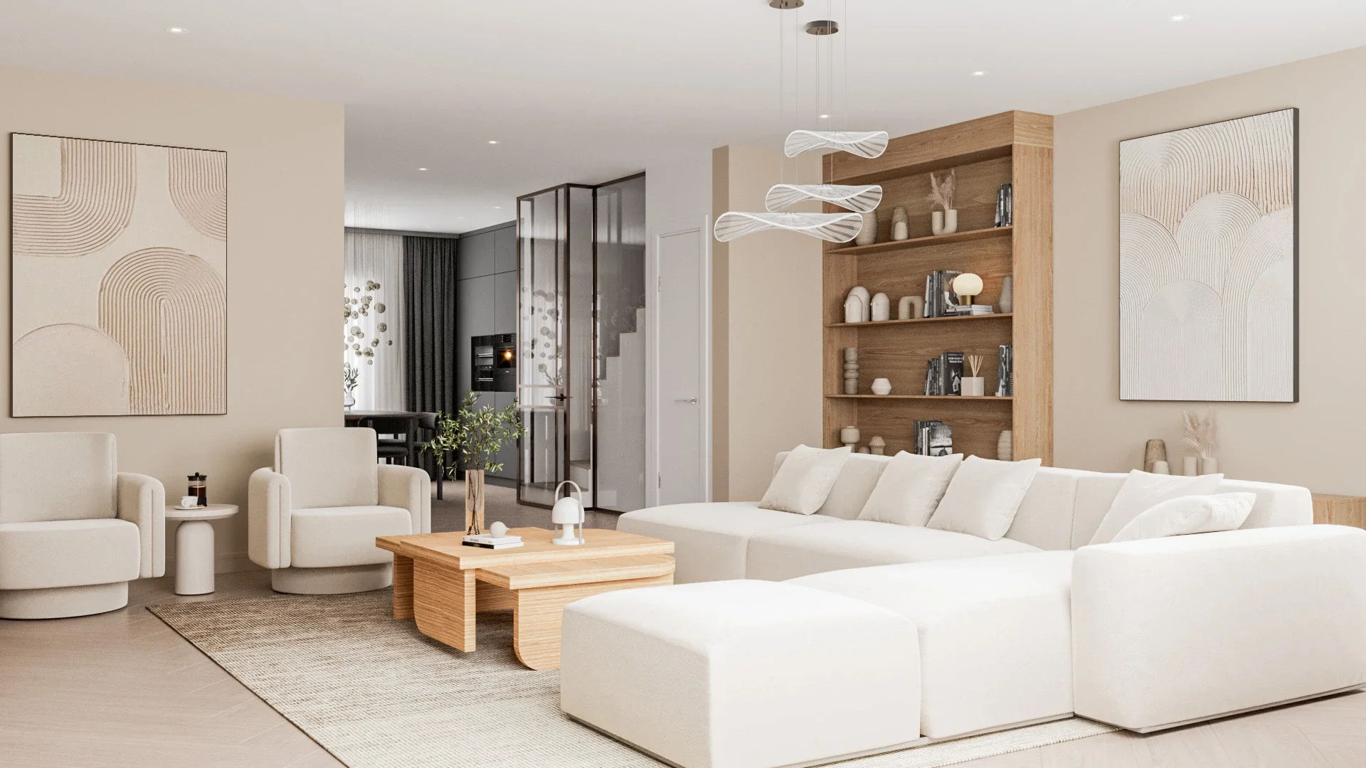 Design interior living contemporan cu linii organice și mobilier minimalist în Vila U - Proiect realizat de ALTO Design, designeri de interior Cluj