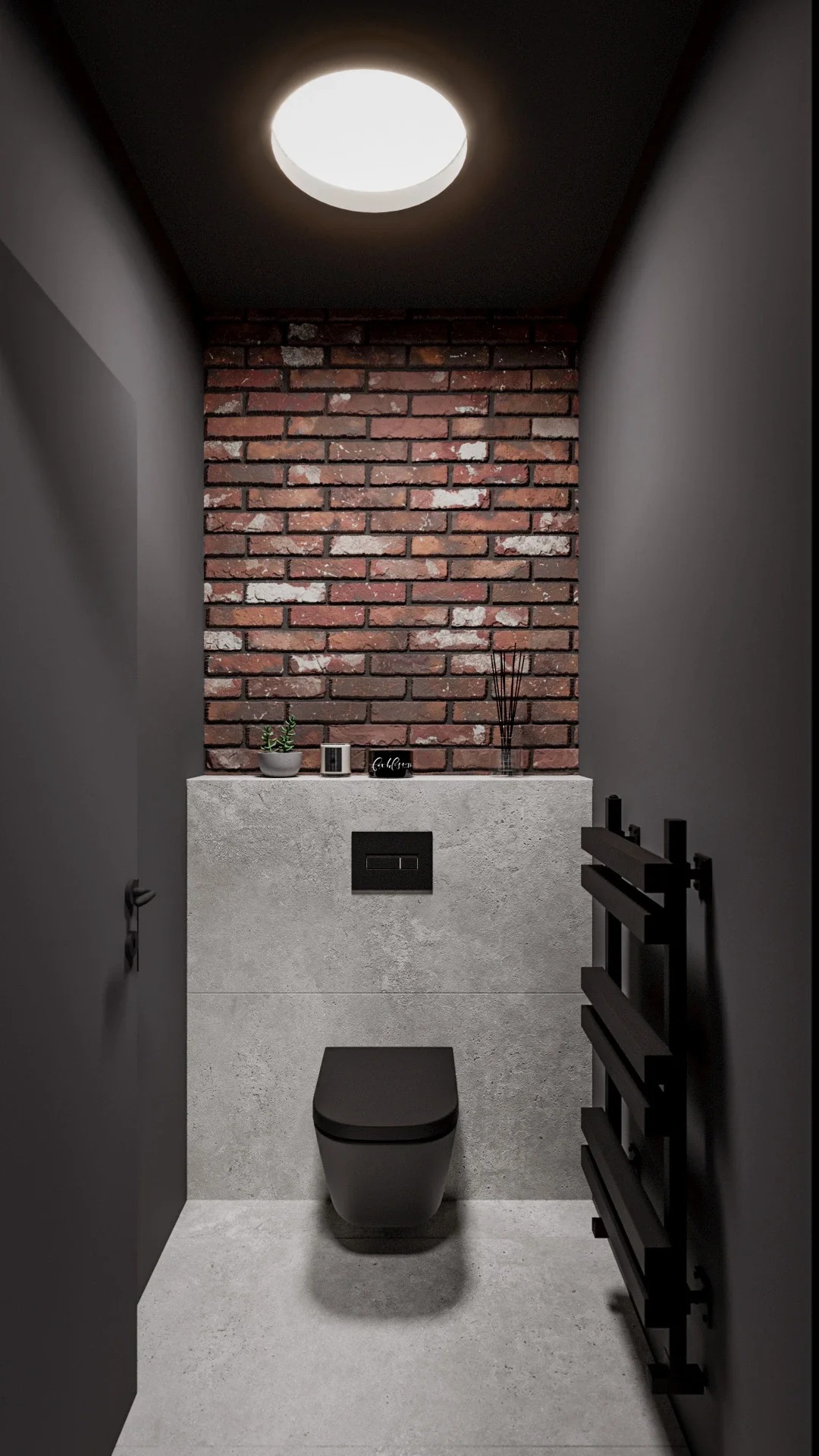Design interior pentru baie cu estetică urbană și materiale brute elegante

