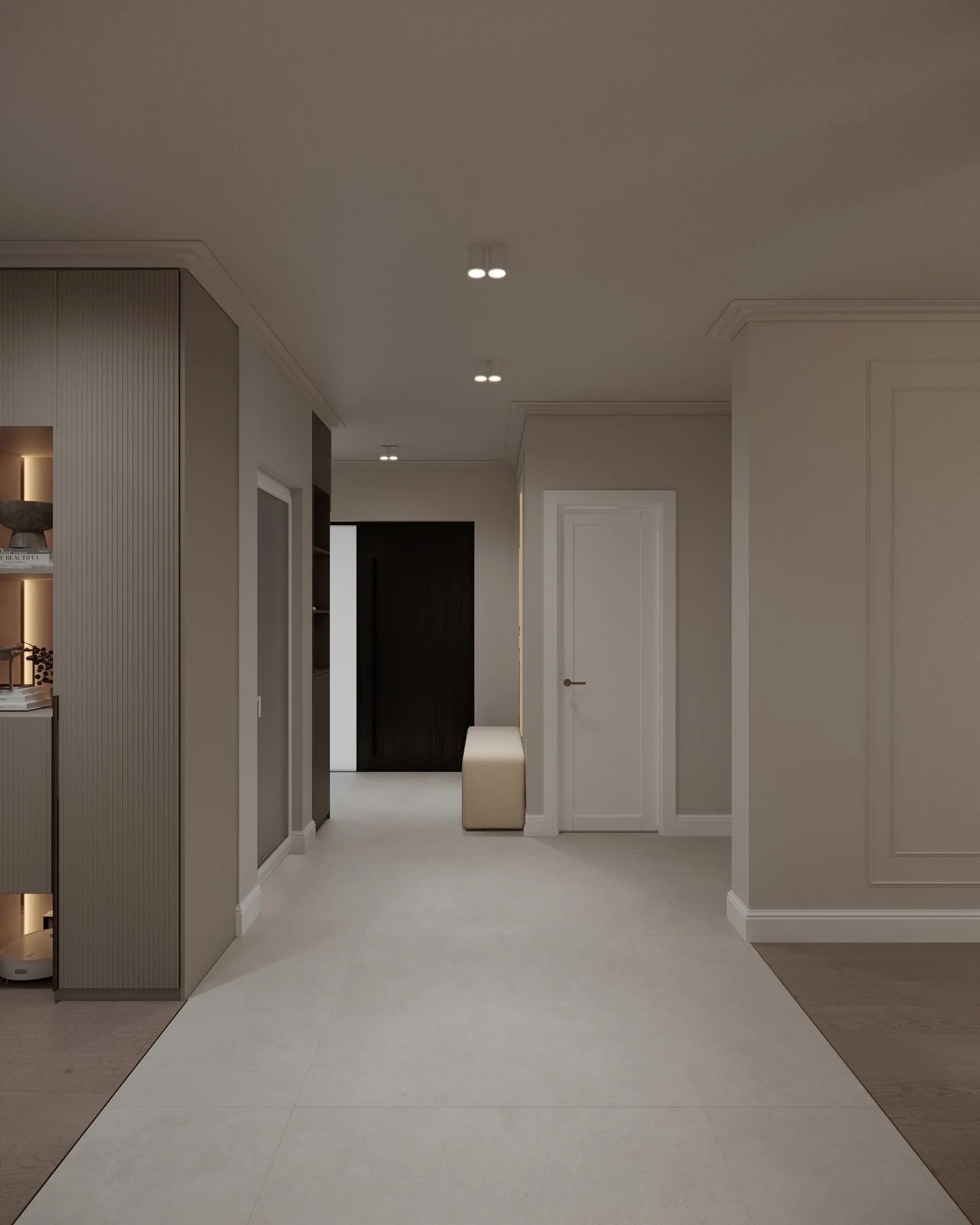 Coridor casă contemporană cu finisaje neutre și lumină naturală — 150mp Dej, ALTO Design
