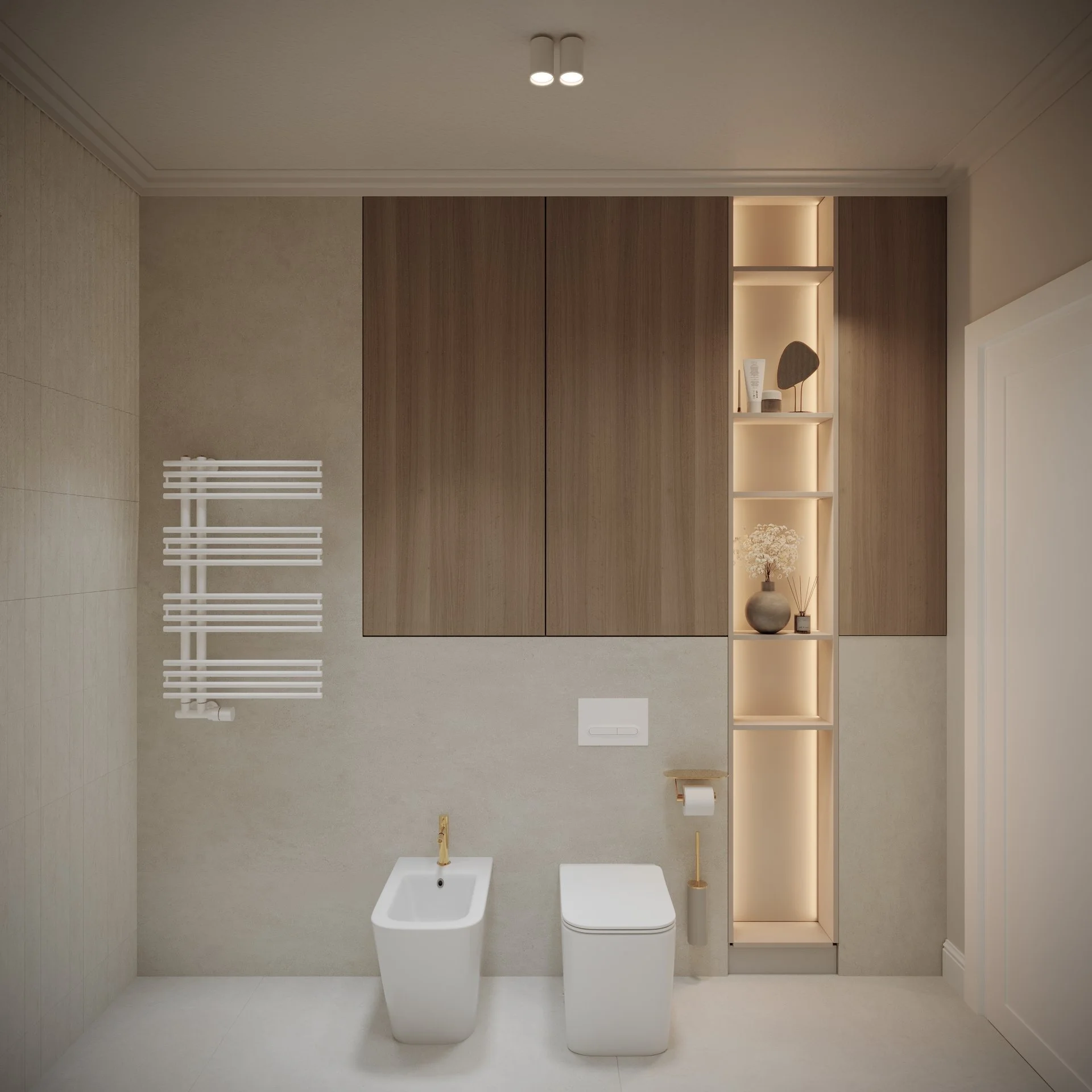 Baie principală iluminat in mobilier si rafturi — casă 150mp Dej, ALTO Design
