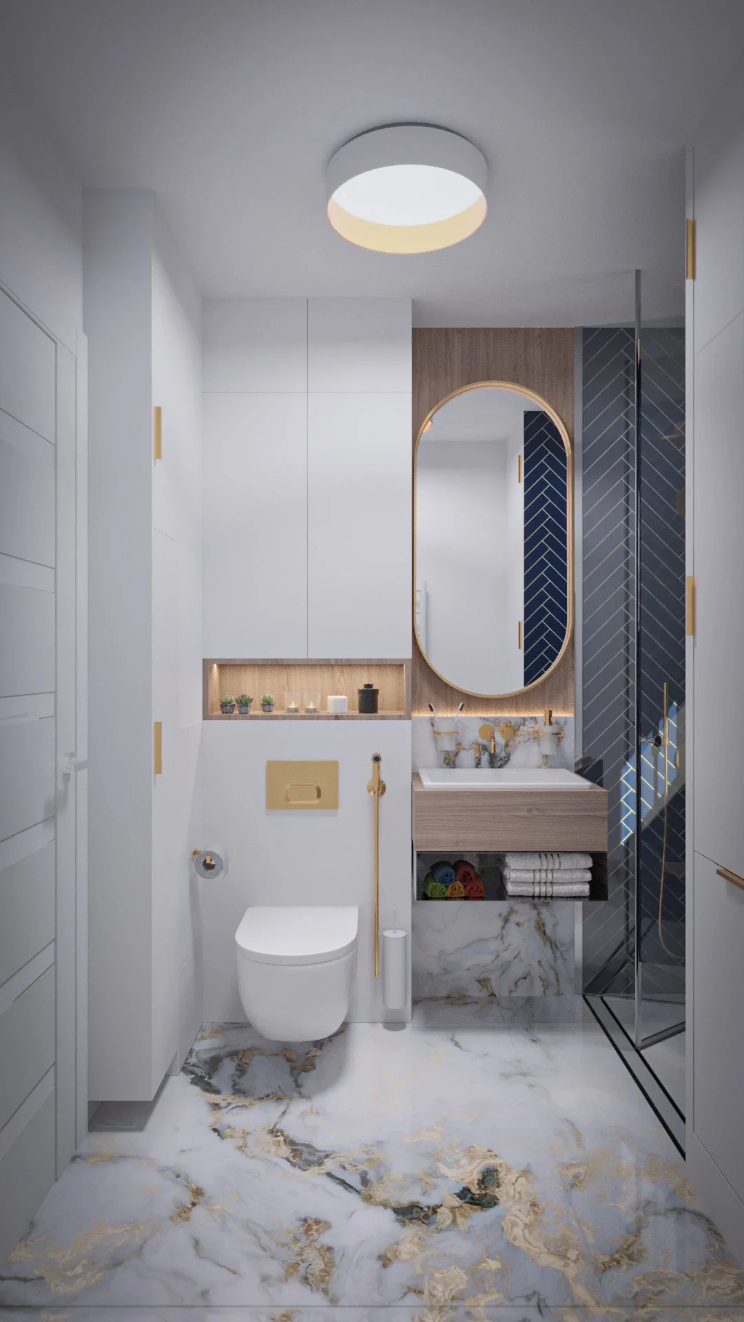Design interior baie cu mobilier personalizat și materiale naturale