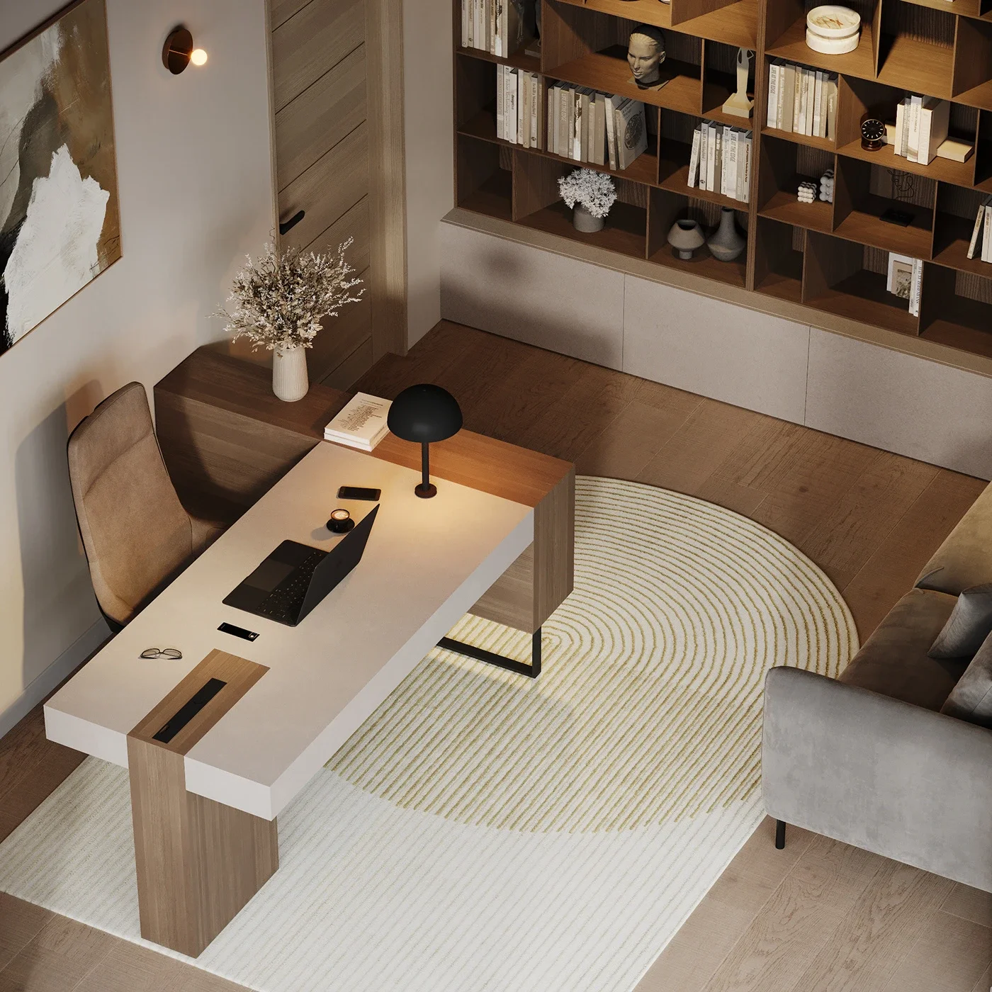Desgin interior Cluj - Vedere de ansamblu a unui birou neoclasic contemporan amenajat de ALTO Design, designeri de interior din Cluj

