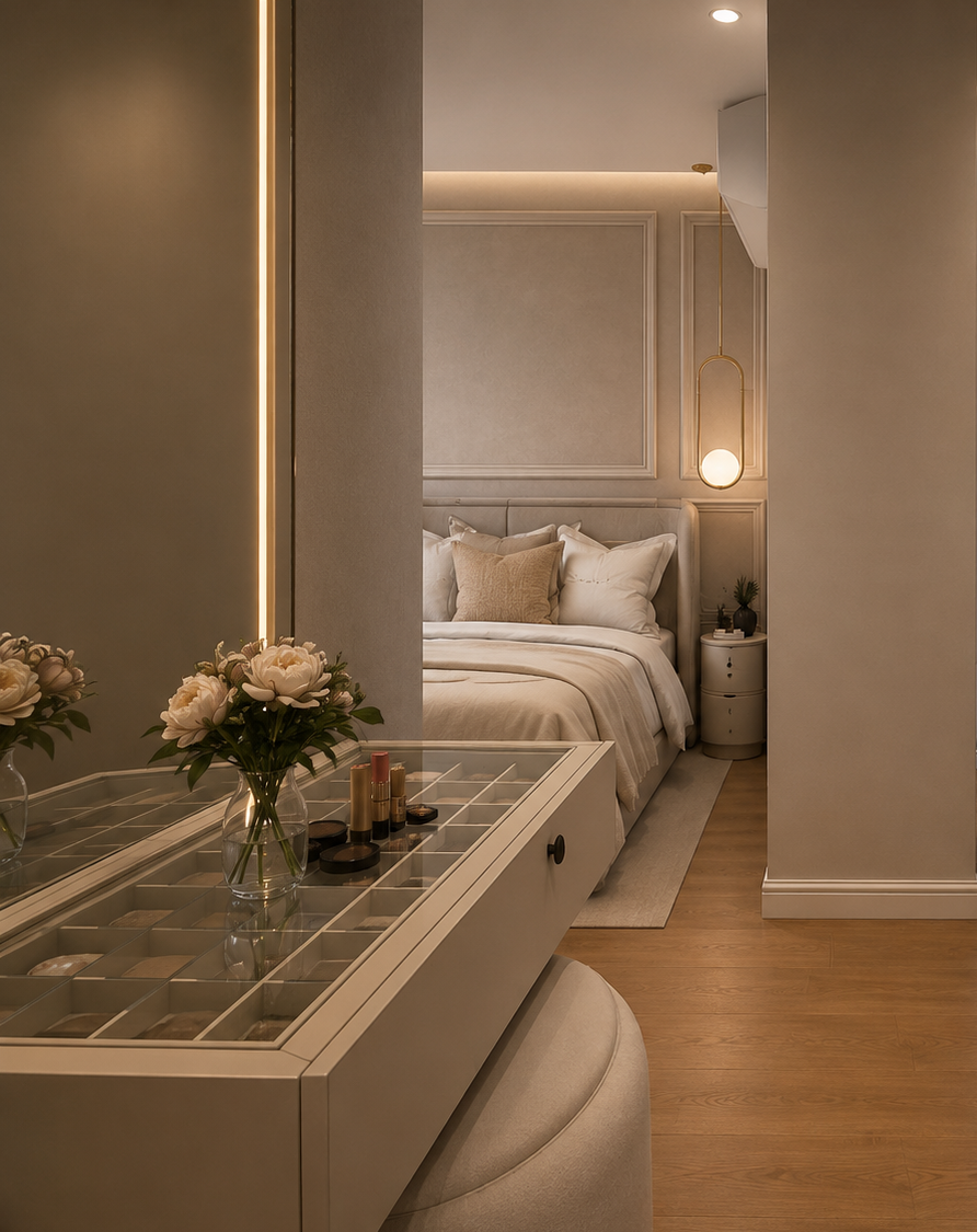 Suite padronale con camera matrimoniale, cabina armadio e zona vanity