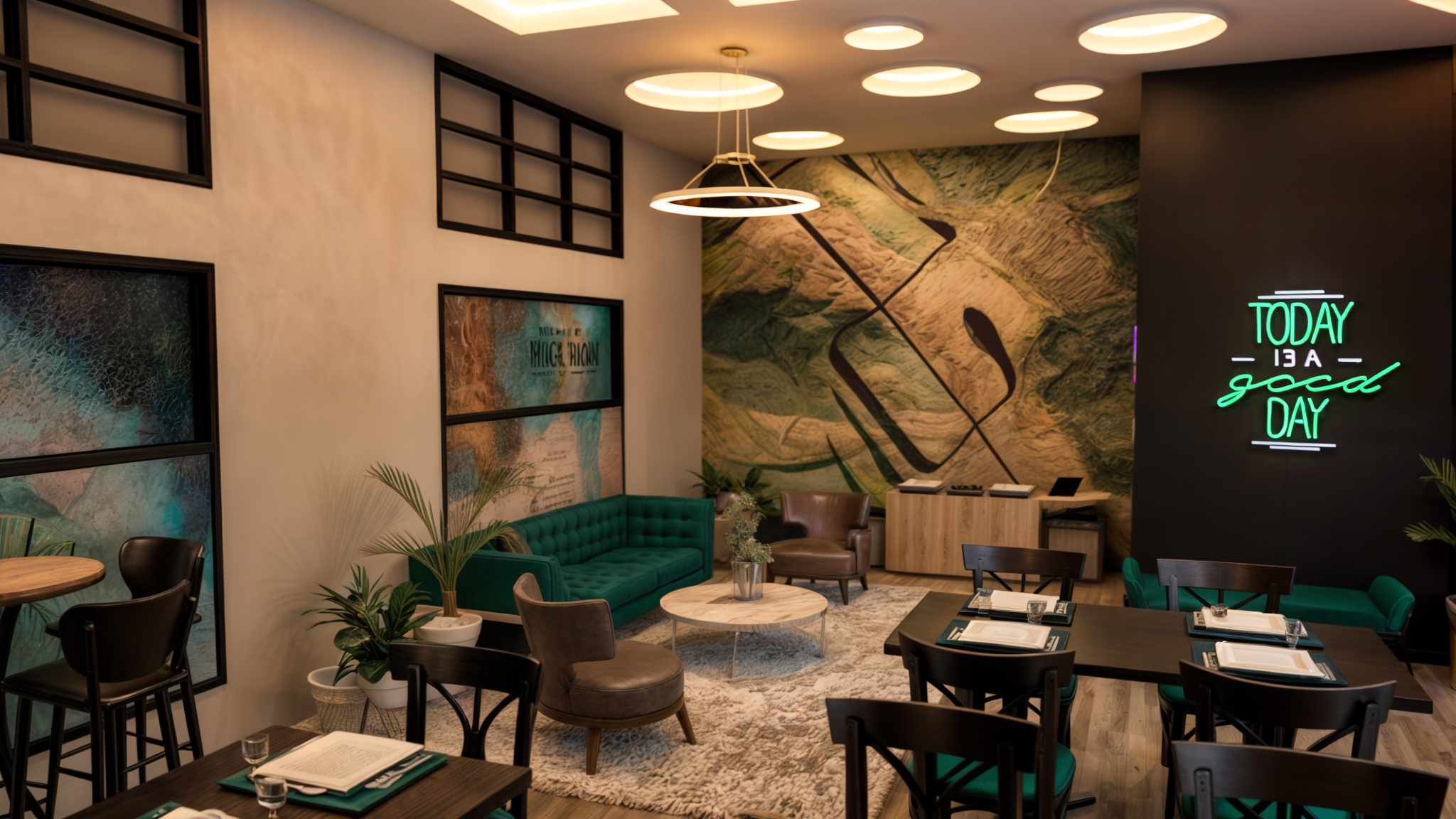 Un angolo riservato per cantare e rilassarsi: lounge curata nei dettagli, carta da parati a tema che veste le finestre e un’atmosfera perfetta per party, compleanni e serate tra amici.